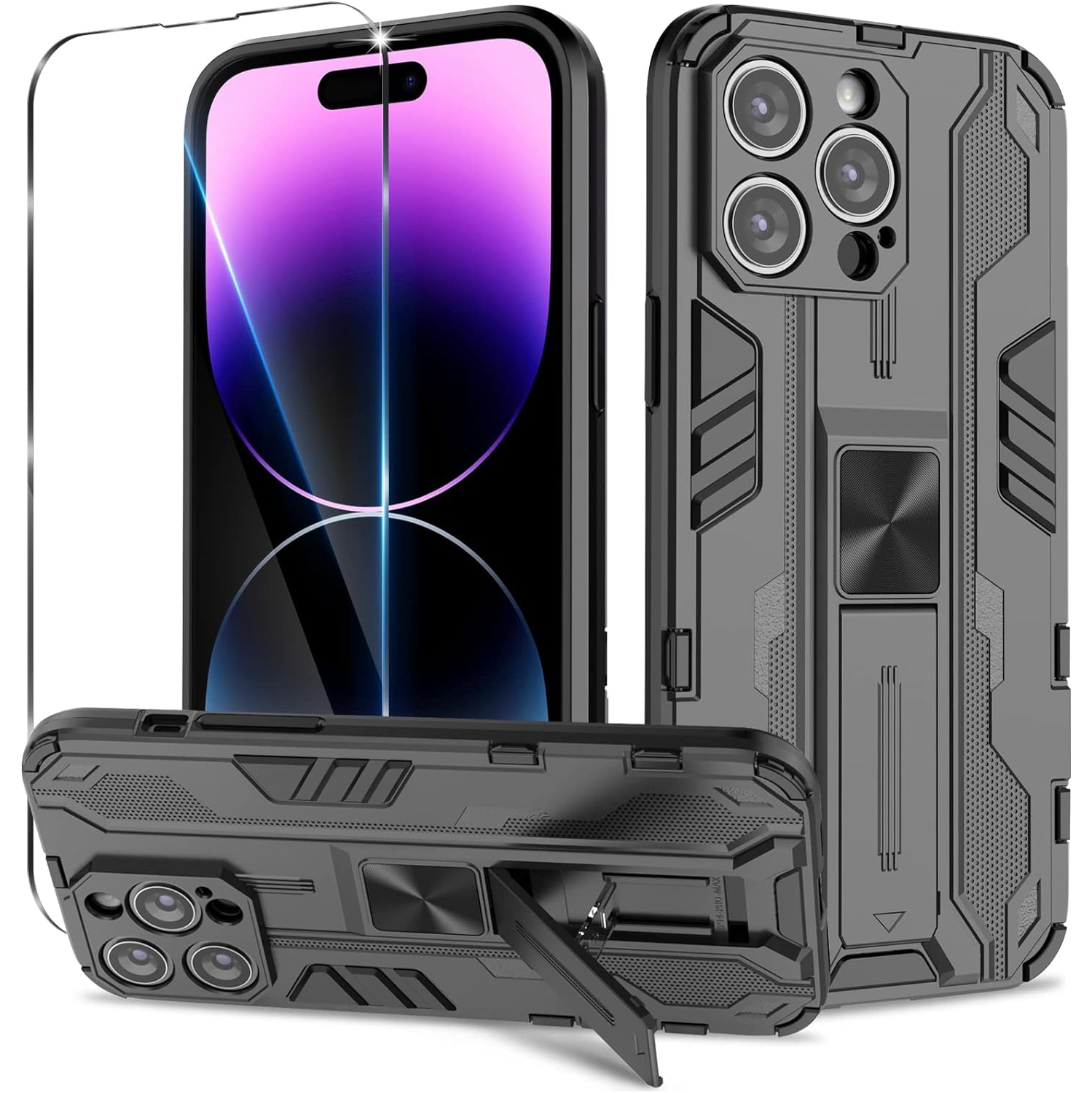 Case for iPhone 14 Pro Max with Screen Protector Tempered Glass, Heavy Duty Shockproof Tough Armour Case