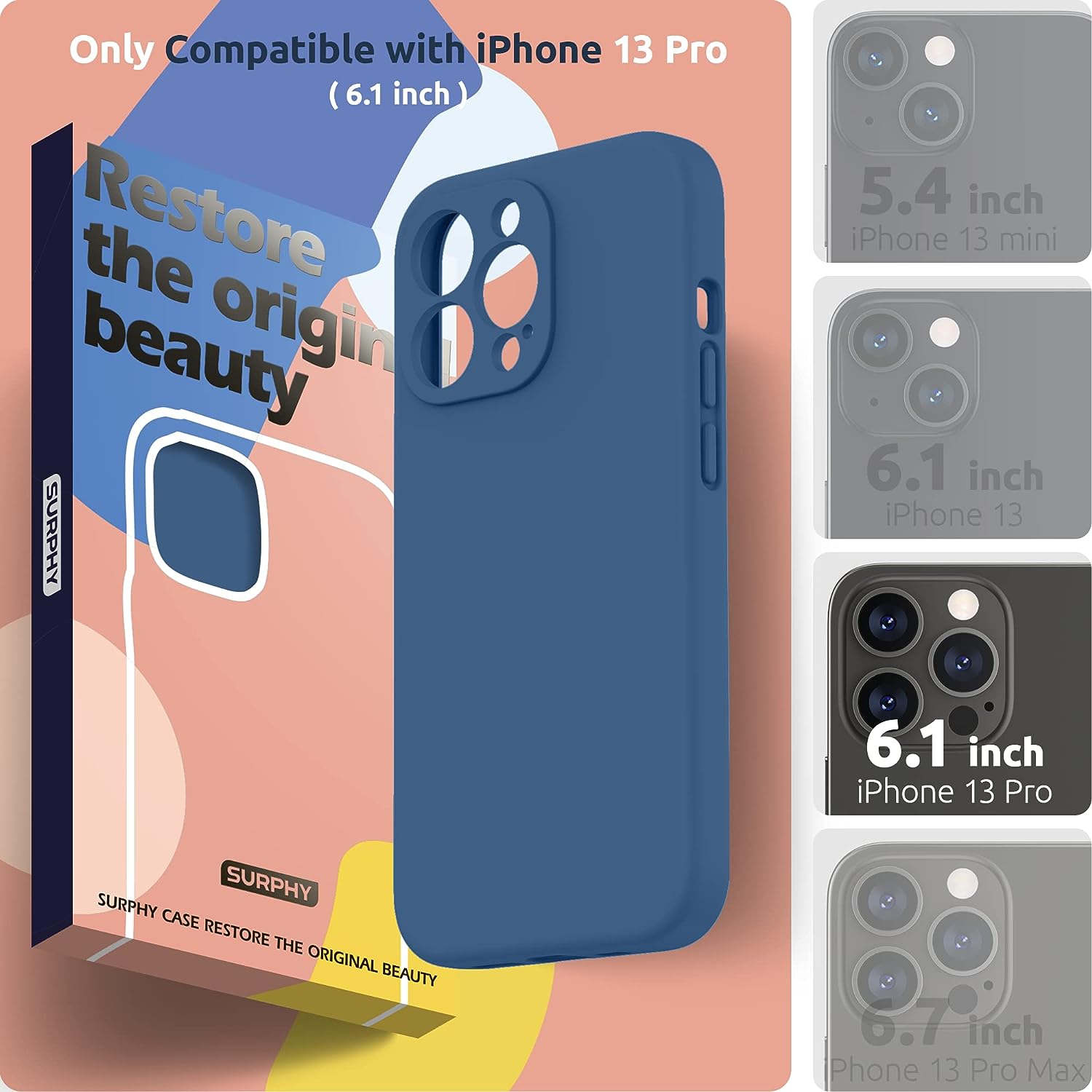 Silicone Case Compatible with iPhone 13 Pro Case 6.1 inch, with Camera Protection Liquid Silicone Soft