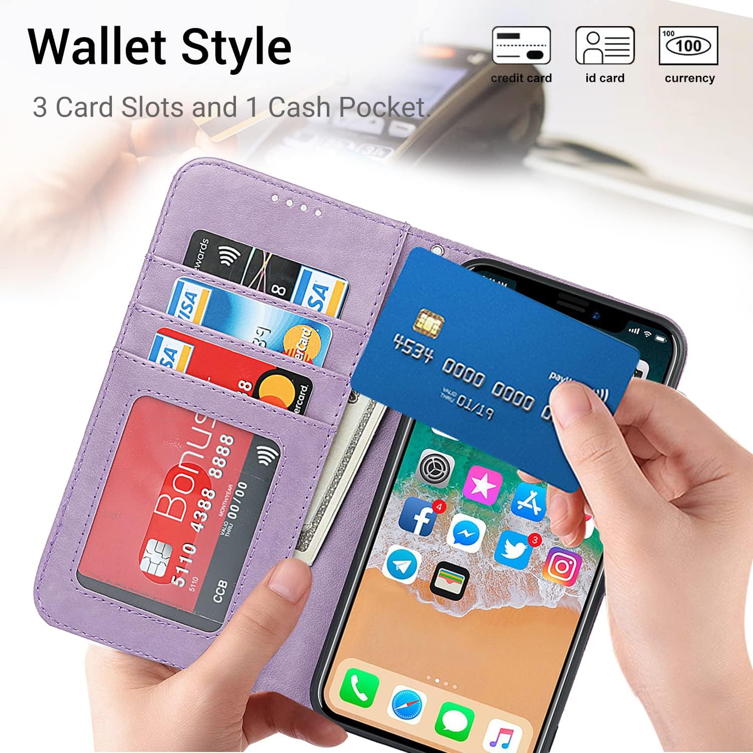iPhone 11 Pro Case Wallet,Premium Leather Card Holder Card Slot Magnetic Closure Flip Kickstand Women Wallet
