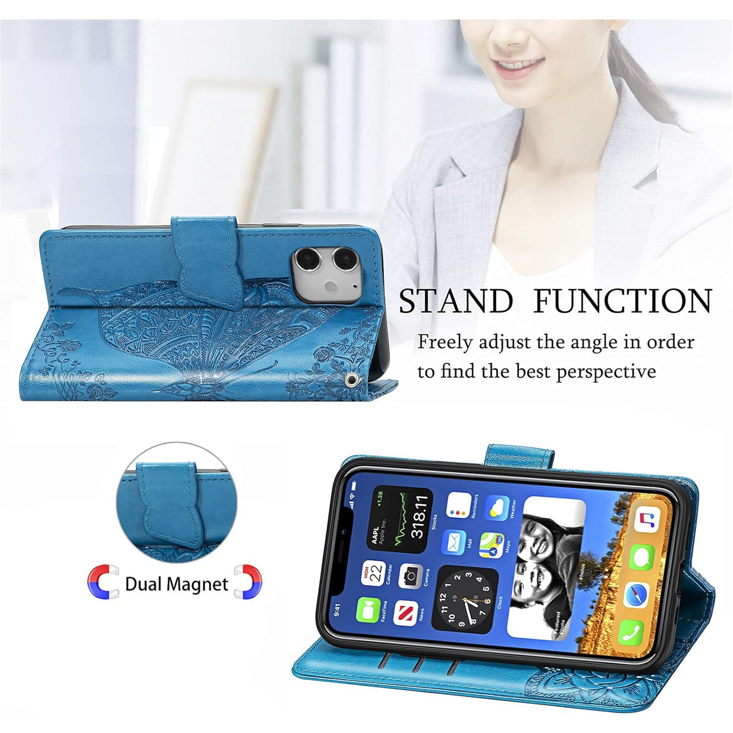 iPhone 12 Mini Case, Design for iPhone 12 Mini Case with Card Holder Stand Kickstand for Women Girls