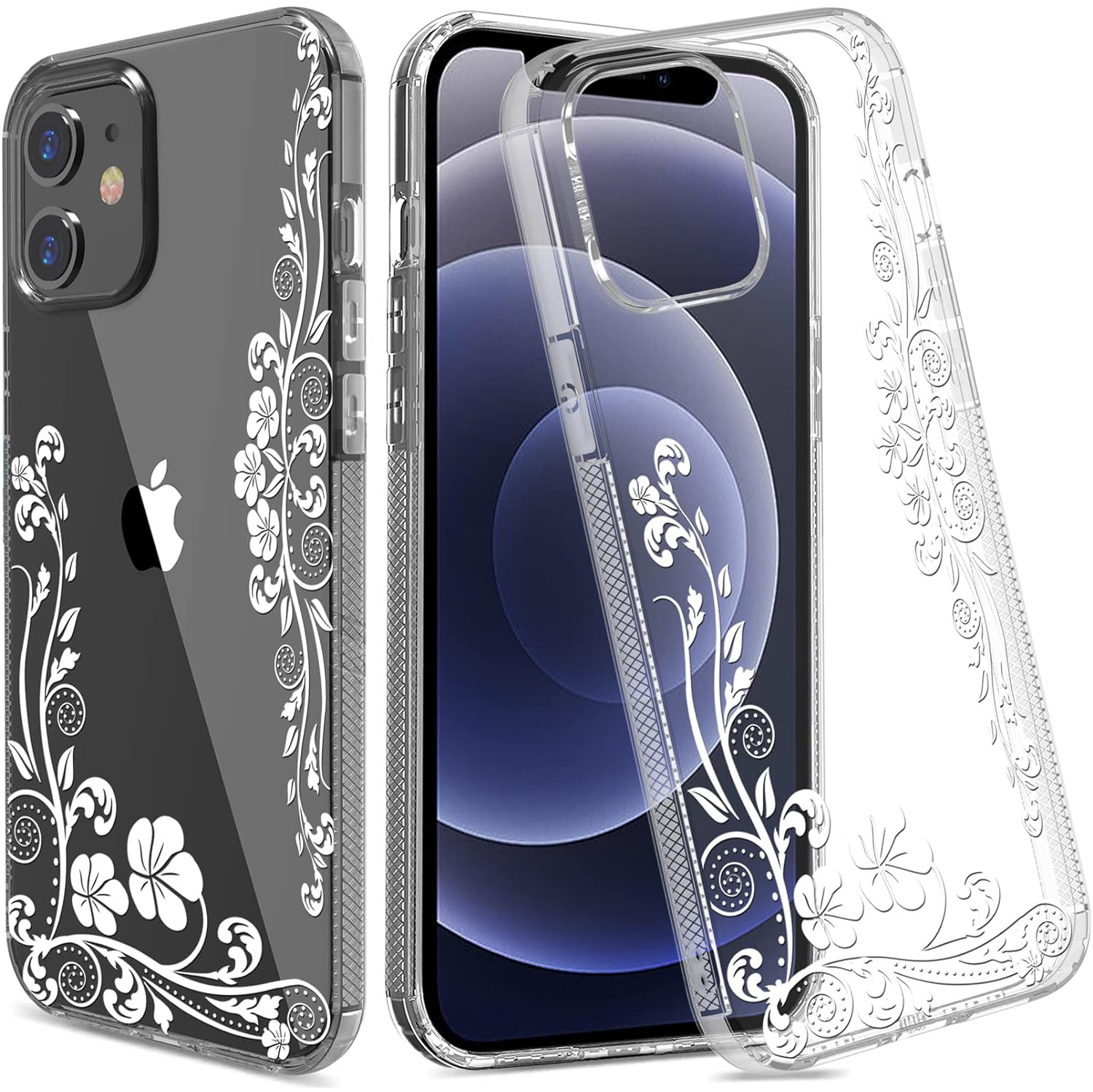 Non Slip Flower Clear Case for iPhone 12 Mini 5.4 Inch,Drop Protection Floral Design Phone Case for Women