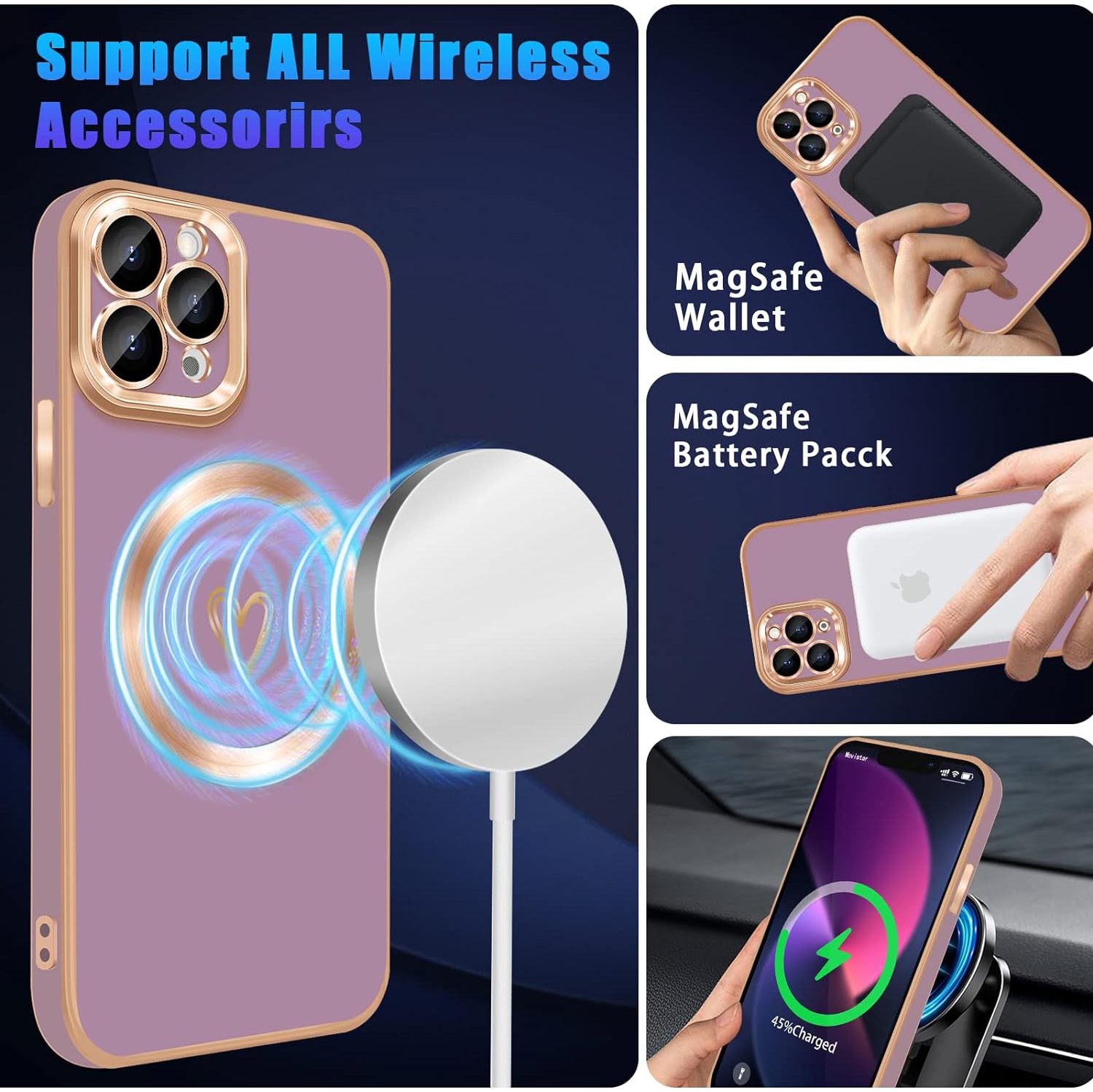 Compatible with iPhone 11 Pro Case Magnetic with Cute Love Heart Plating Full Camera Lens