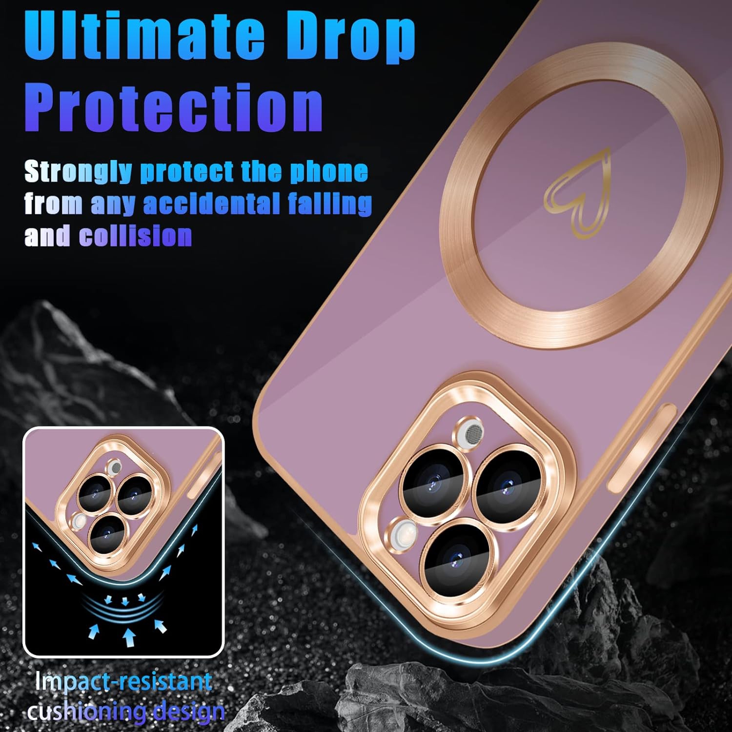 Compatible with iPhone 11 Pro Case Magnetic with Cute Love Heart Plating Full Camera Lens
