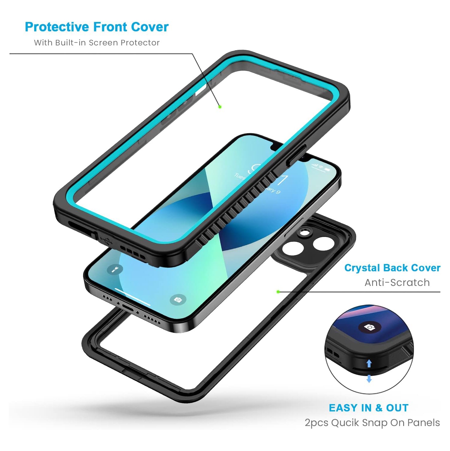 iPhone 13 Mini Case, IP68 Waterproof Dustproof Shockproof Case with Built-in Screen Protector, Full Body Sealed