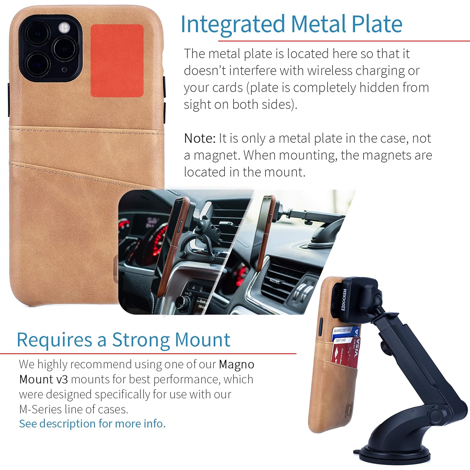 iPhone 11 Pro Wallet Case: Built-in Metal Plate for Magnetic Mounting & 2 Credit Card Holders (5.8" Exec M2,