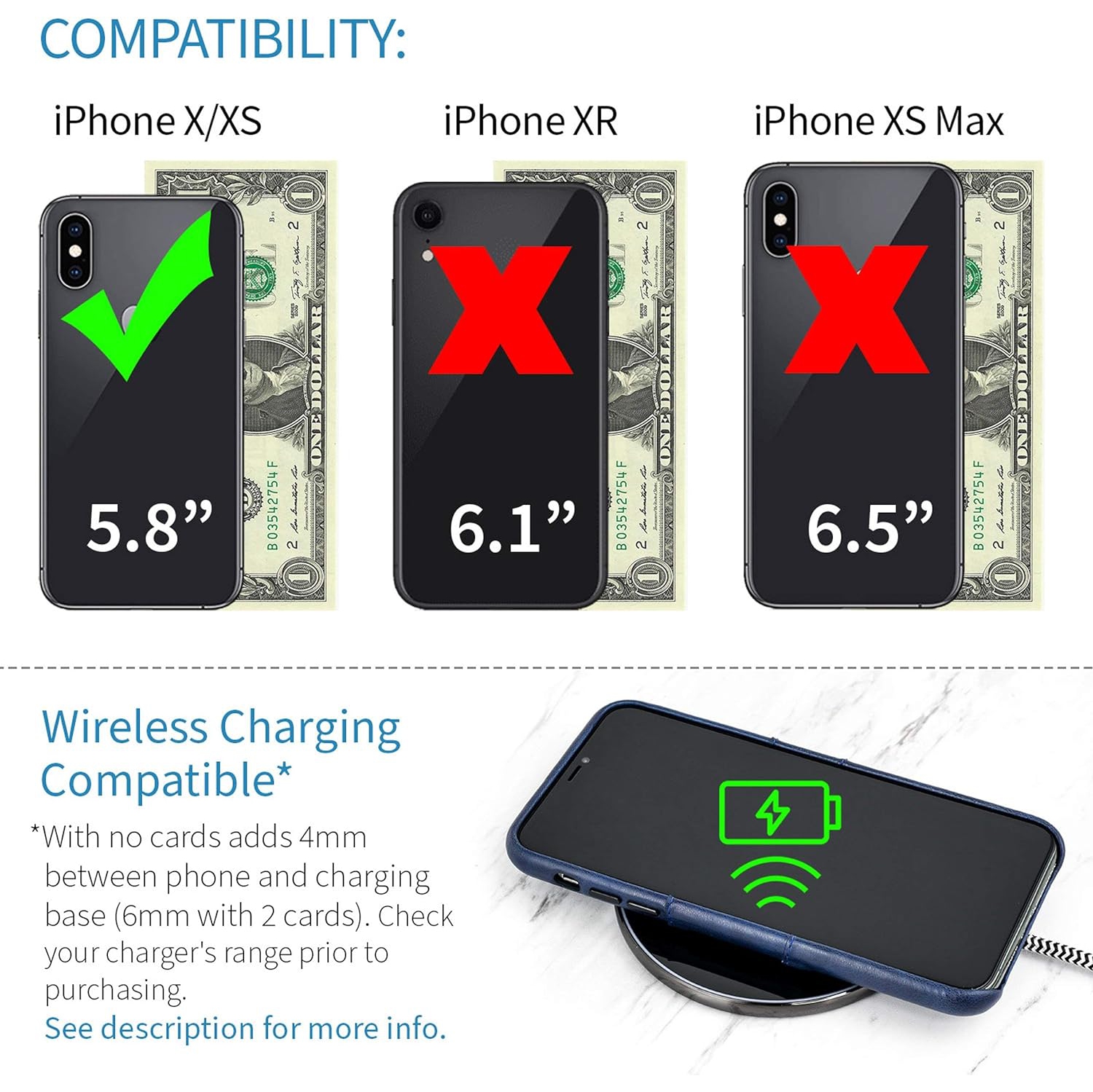 Wallet Case for iPhone X/XS: Built-in Metal Plate for Magnetic Mounting & 2 Credit Card Holders, 5.8" Exec M2