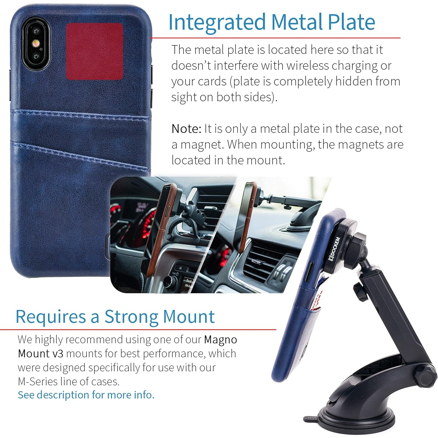 Wallet Case for iPhone X/XS: Built-in Metal Plate for Magnetic Mounting & 2 Credit Card Holders, 5.8" Exec M2