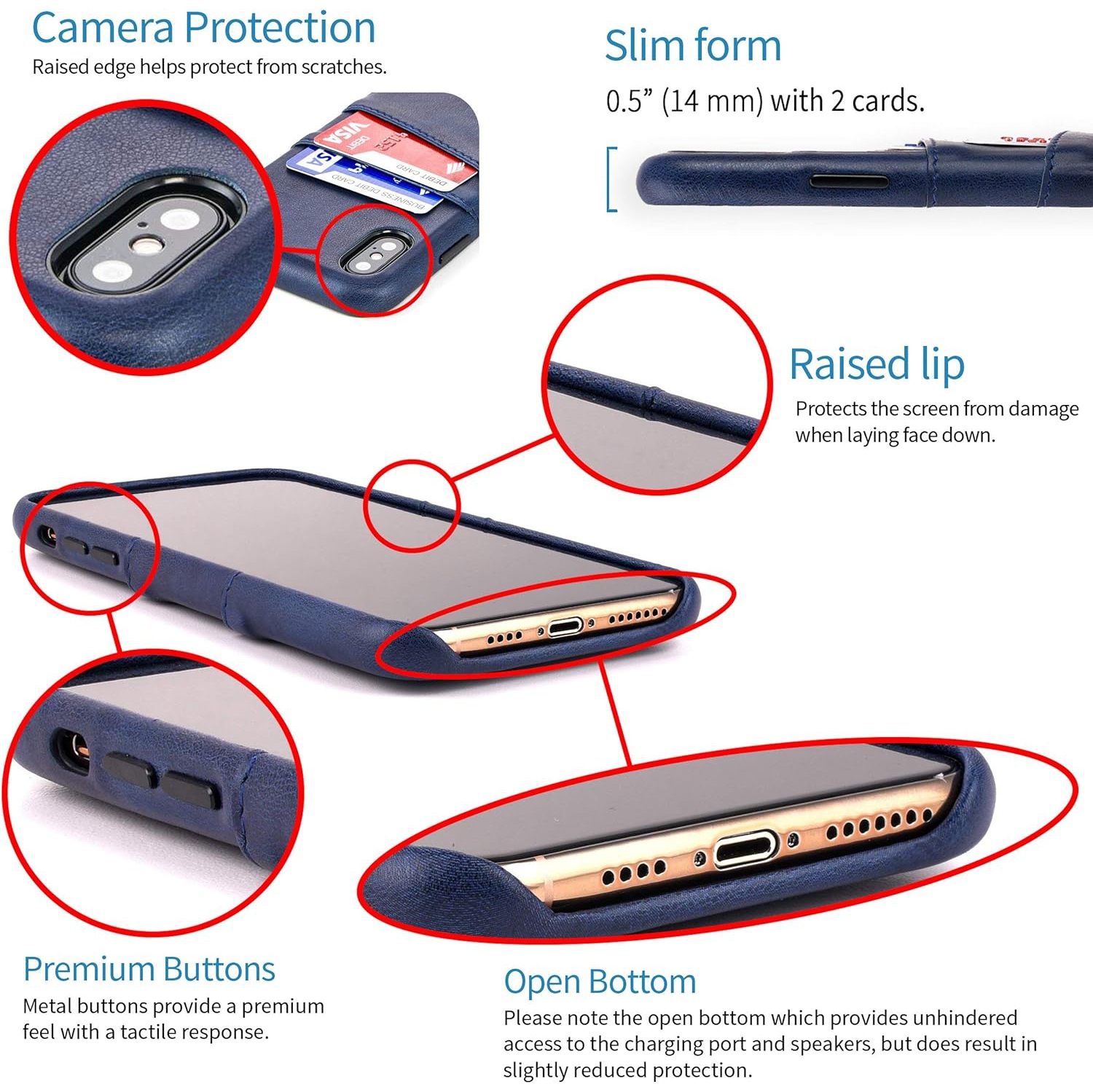 Wallet Case for iPhone X/XS: Built-in Metal Plate for Magnetic Mounting & 2 Credit Card Holders, 5.8" Exec M2