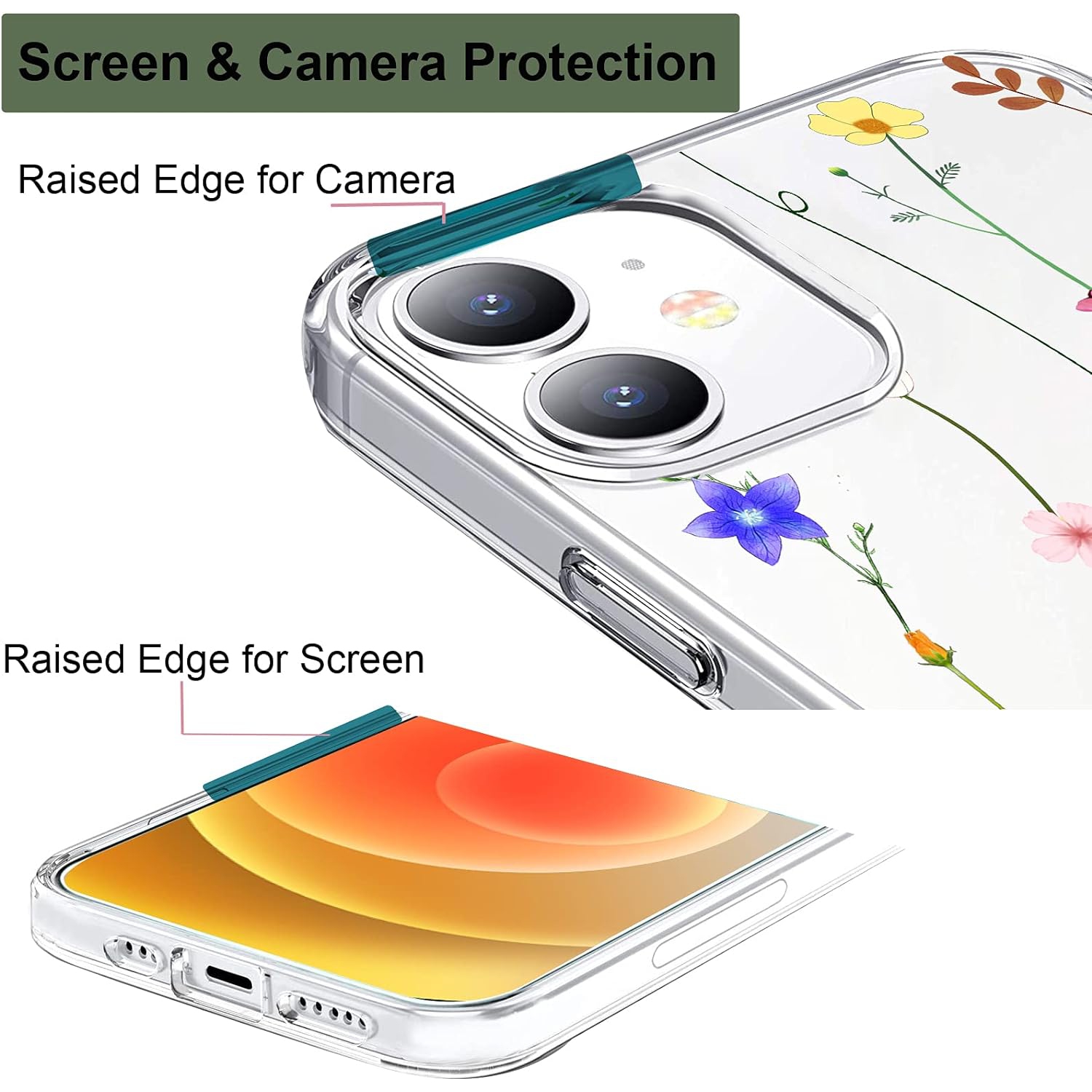 Case Compatible with iPhone 12 Mini Case Clear with Design Flower Slim Protective Soft TPU Bumper Embossed Pattern