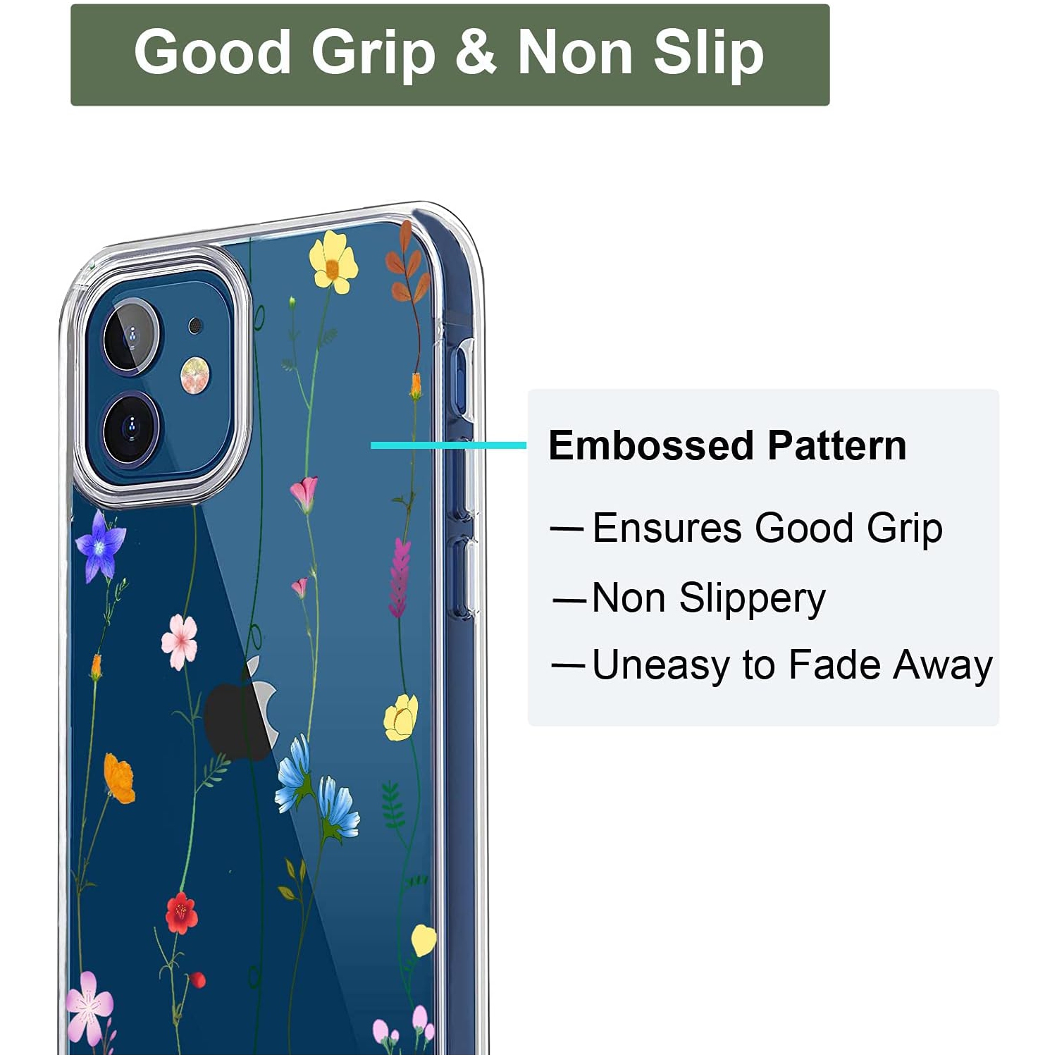 Case Compatible with iPhone 12 Mini Case Clear with Design Flower Slim Protective Soft TPU Bumper Embossed Pattern