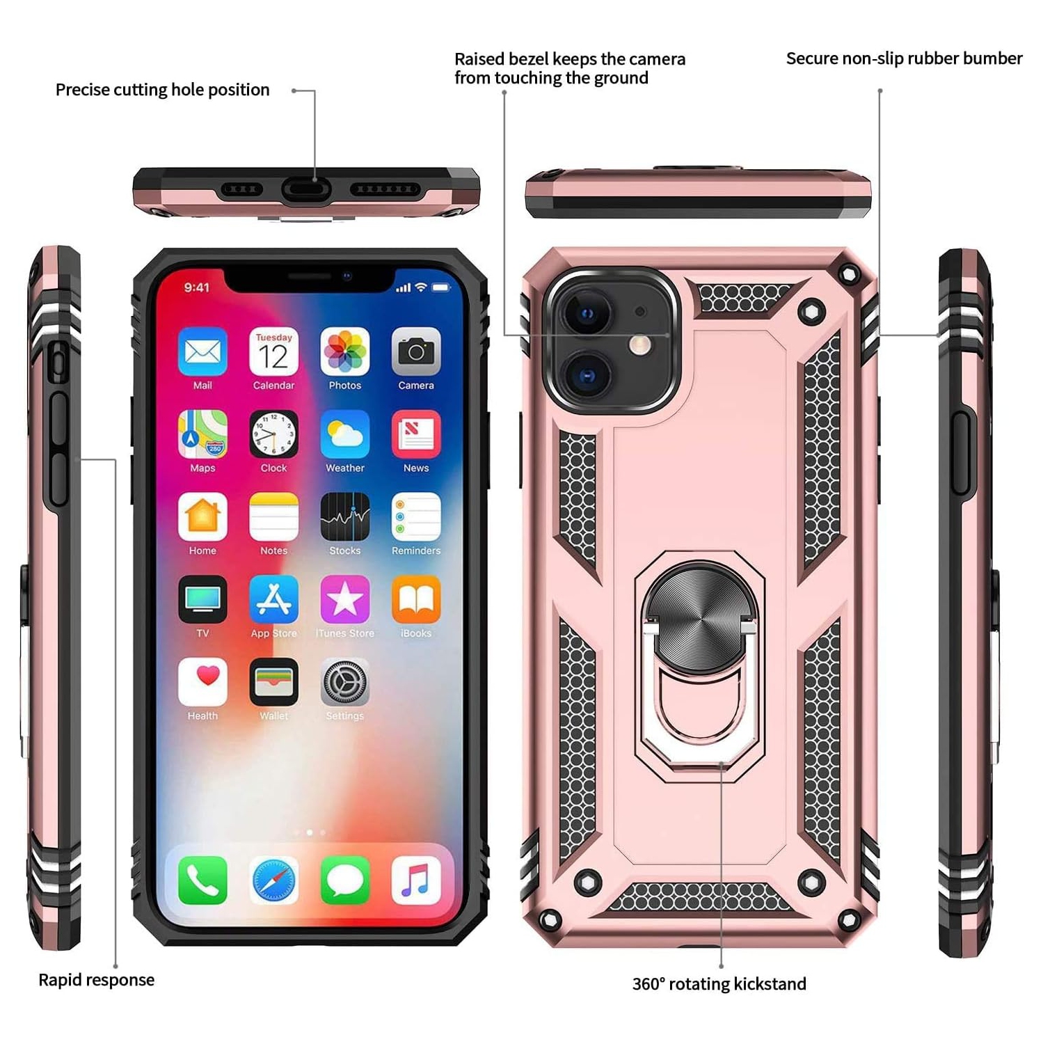 for iPhone 11 Case with 2 PCS Tempered Glass Screen Protector, Military Grade Shockproof Case iPhone 11, Heavy