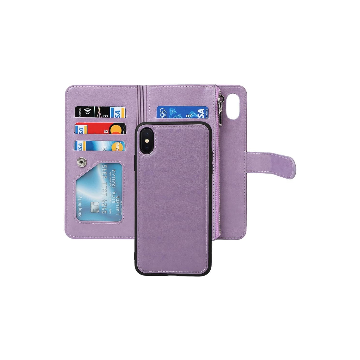 for iPhone X/iPhone Xs Wallet Case,2 in 1 Detachable Flip Wallet Case with Zipper [Premium Leather][6 Card
