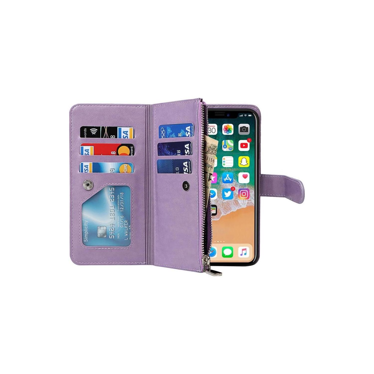 for iPhone X/iPhone Xs Wallet Case,2 in 1 Detachable Flip Wallet Case with Zipper [Premium Leather][6 Card