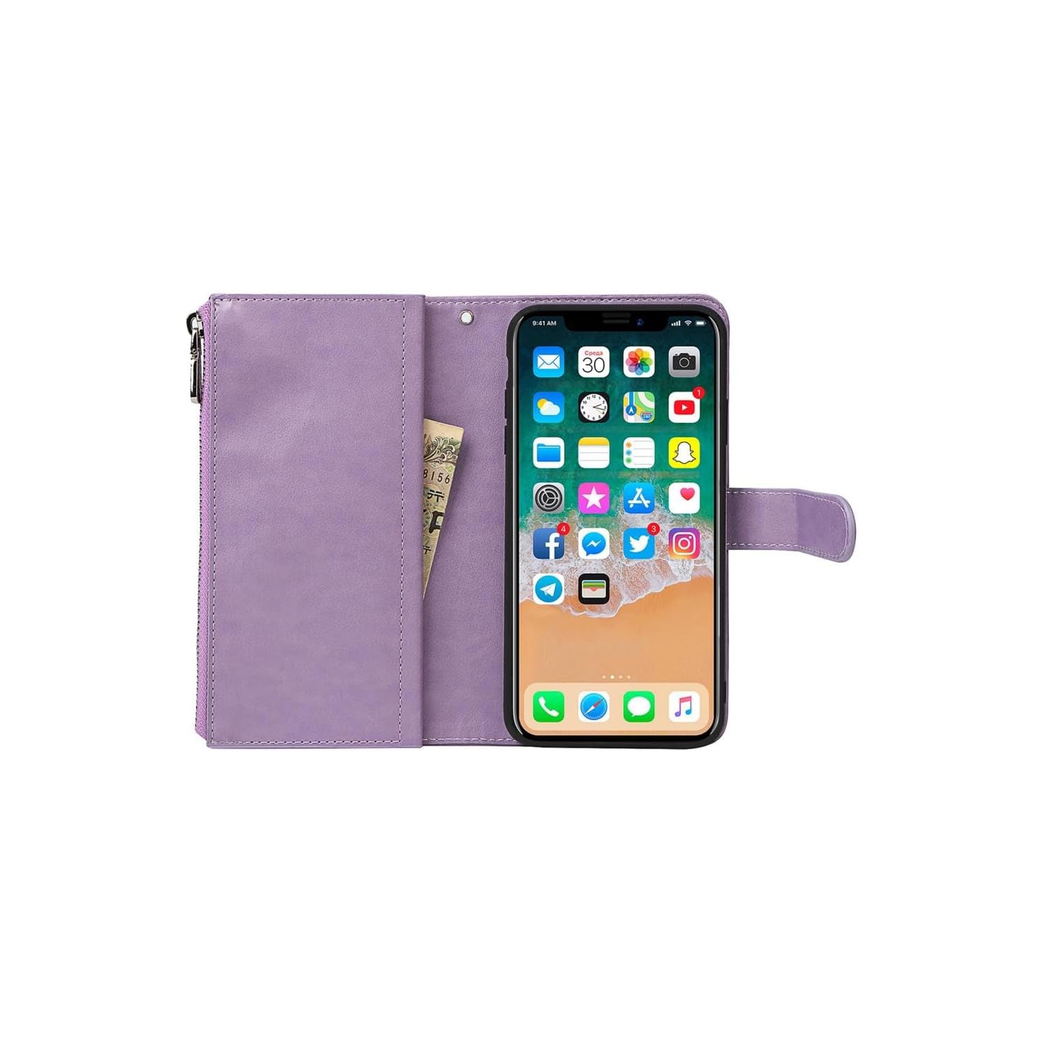 for iPhone X/iPhone Xs Wallet Case,2 in 1 Detachable Flip Wallet Case with Zipper [Premium Leather][6 Card