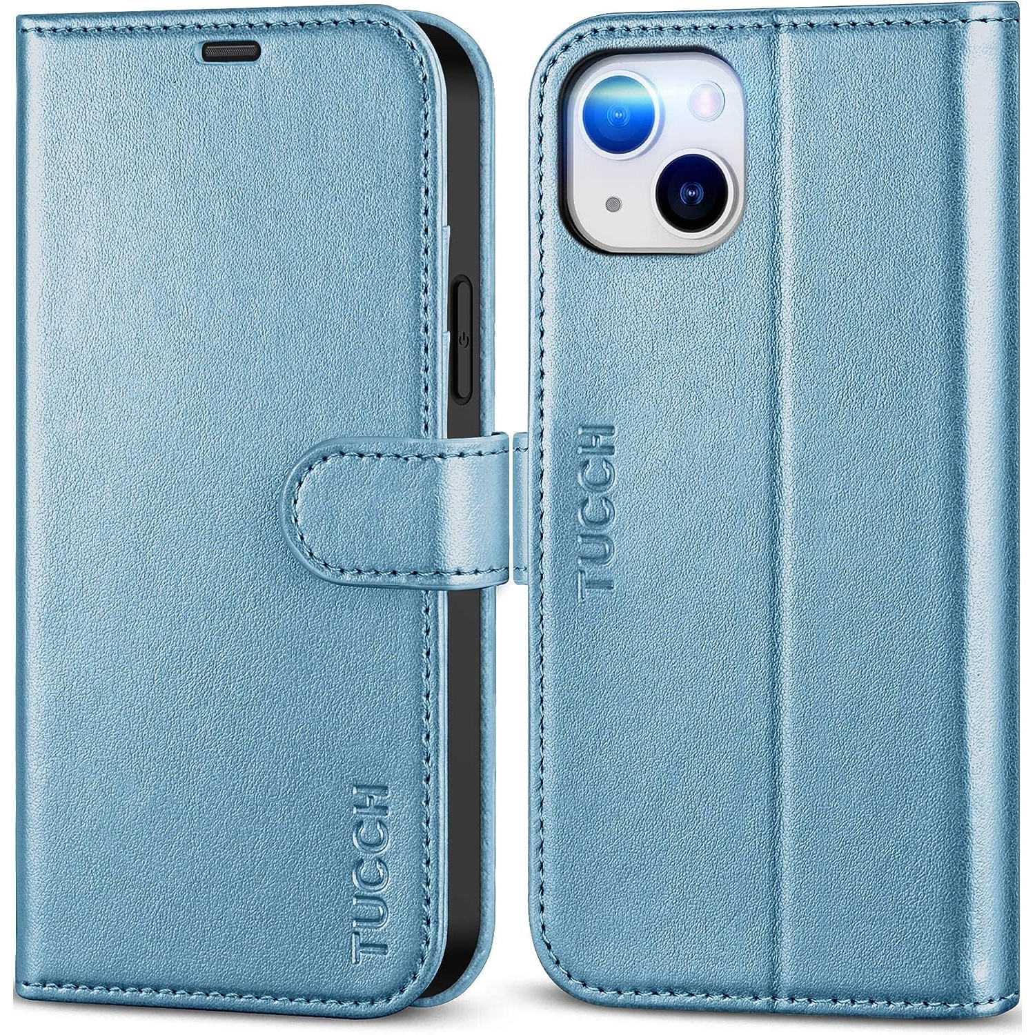 Case for iPhone 14 Plus Wallet Case, [RFID Blocking] 4 Card Holder Stand [Shockproof TPU Interior Case] PU