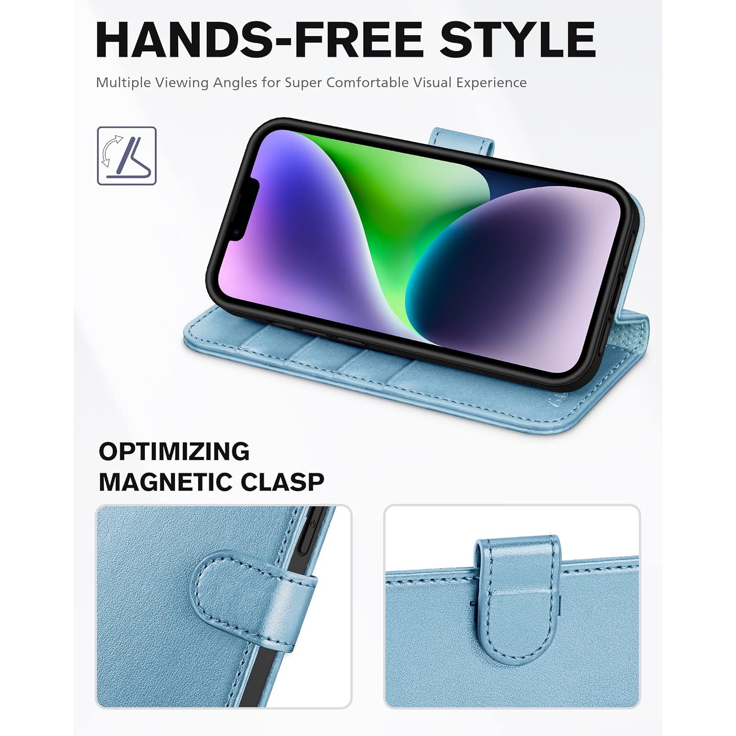 Case for iPhone 14 Plus Wallet Case, [RFID Blocking] 4 Card Holder Stand [Shockproof TPU Interior Case] PU