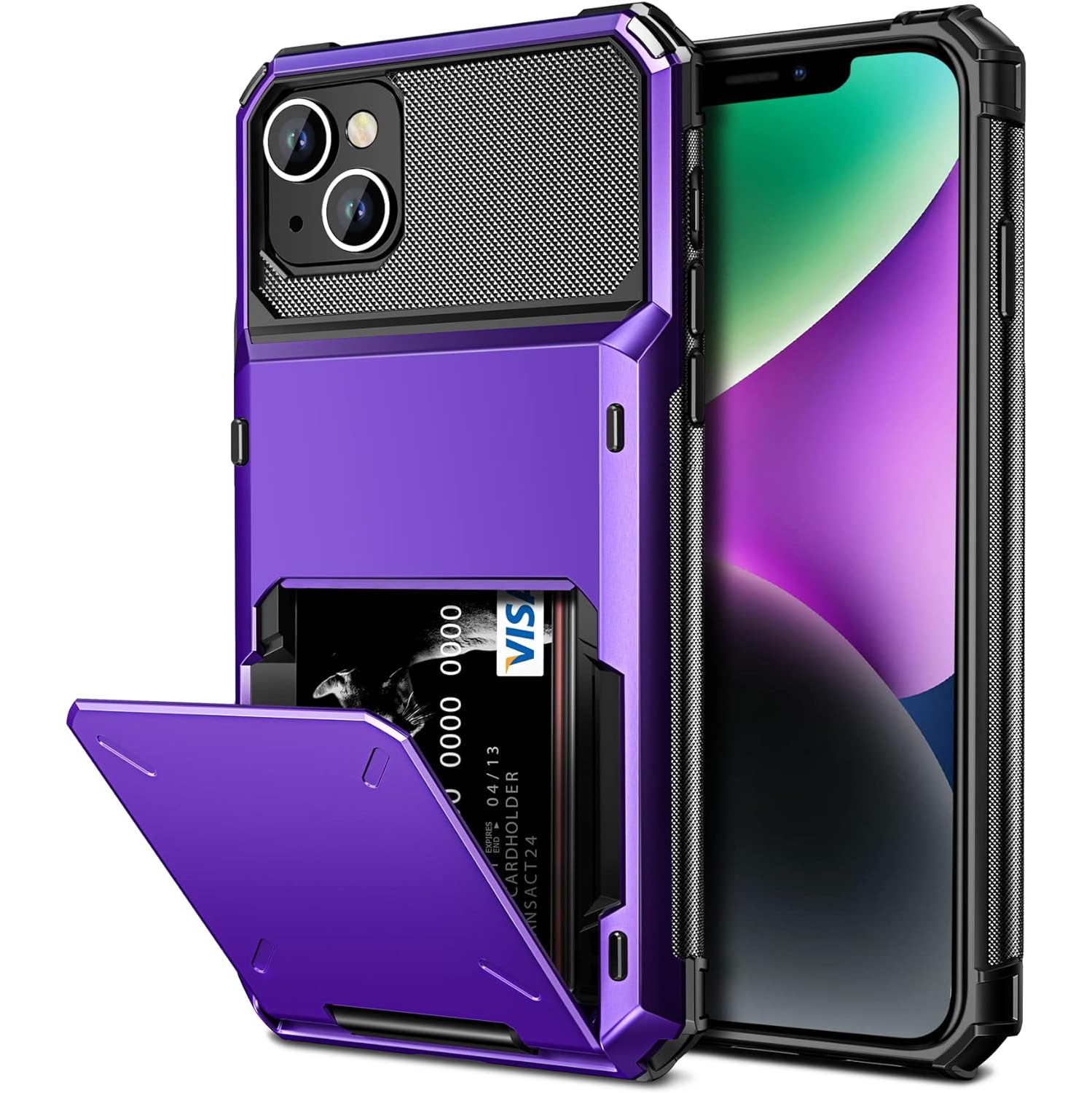 for iPhone 14 Case 5G Wallet 4-Card Holder ID Slot Flip Door Hidden Pocket Protective Hard Shell Back Cover