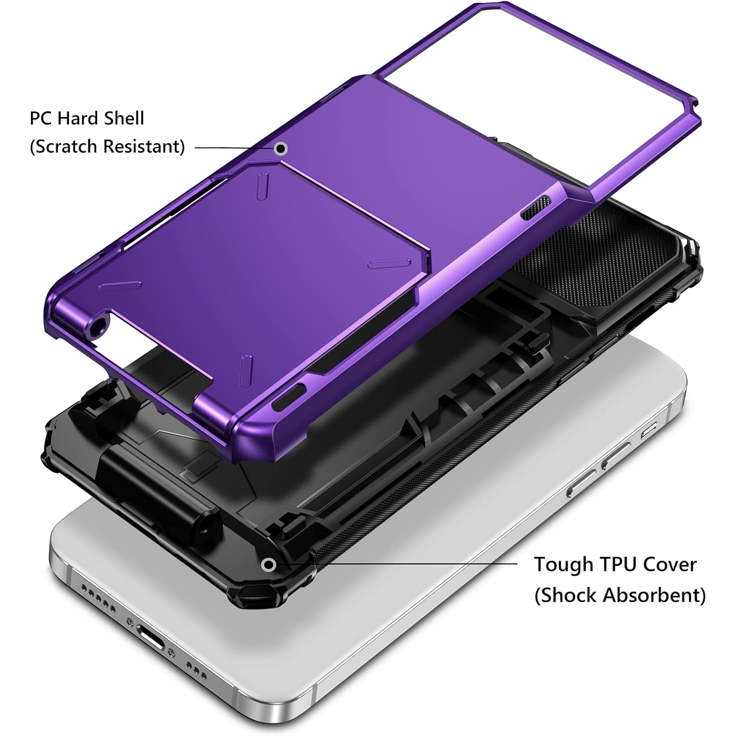 for iPhone 14 Case 5G Wallet 4-Card Holder ID Slot Flip Door Hidden Pocket Protective Hard Shell Back Cover