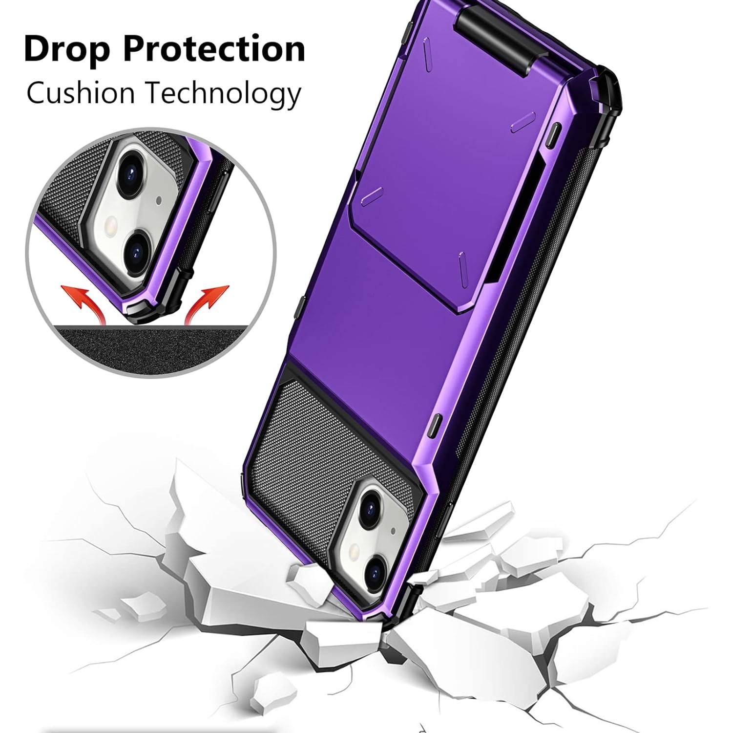 for iPhone 14 Case 5G Wallet 4-Card Holder ID Slot Flip Door Hidden Pocket Protective Hard Shell Back Cover