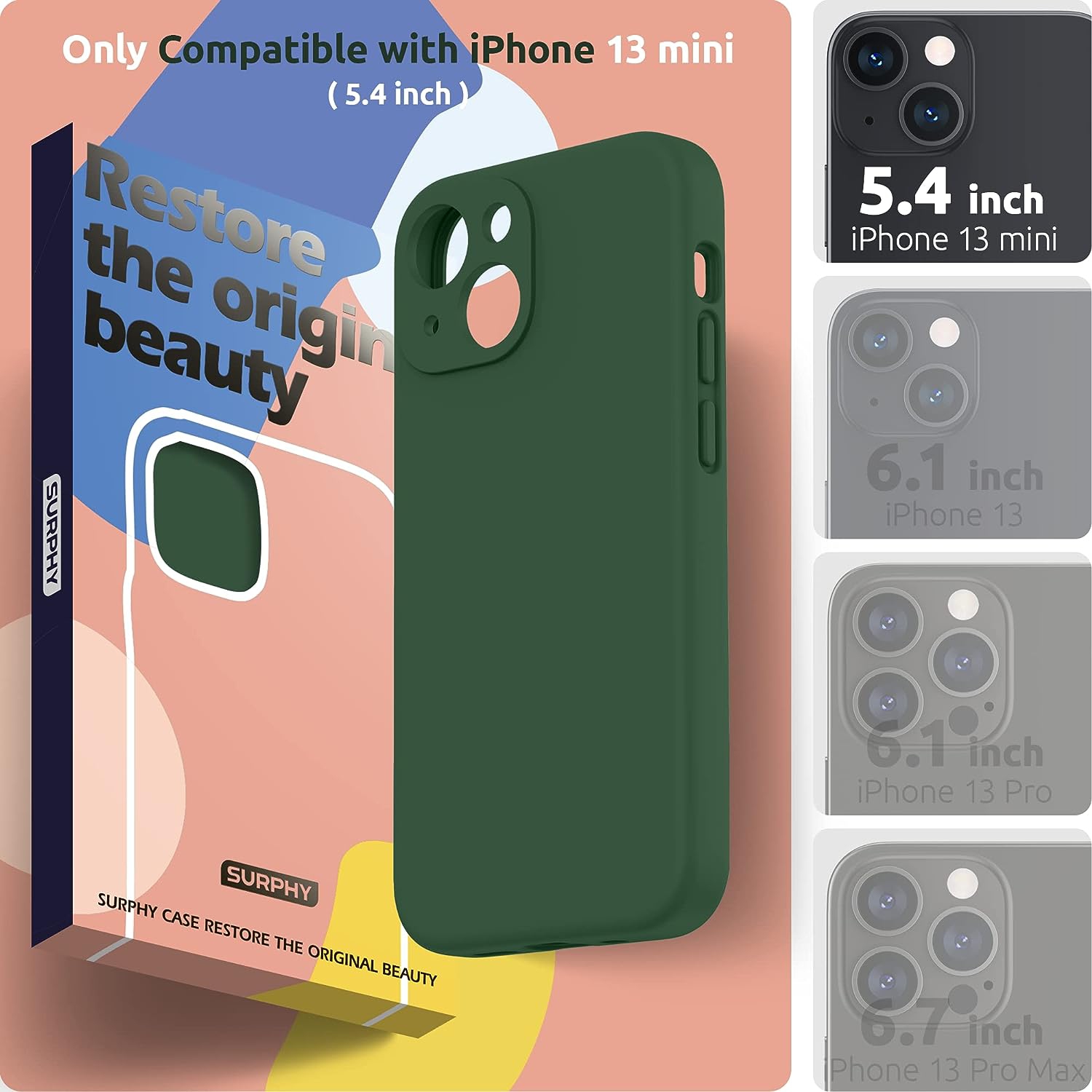 Designed for iPhone 13 Mini Case with Screen Protector, Liquid