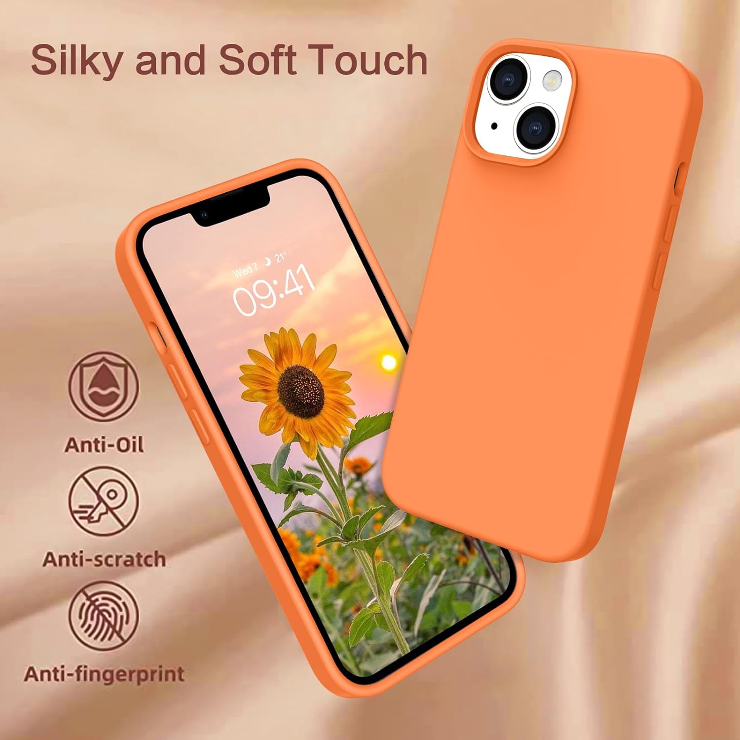 Étui pour iPhone 14, doublure en microfibre de silicone liquide et de caoutchouc souple, étui de protection antichoc