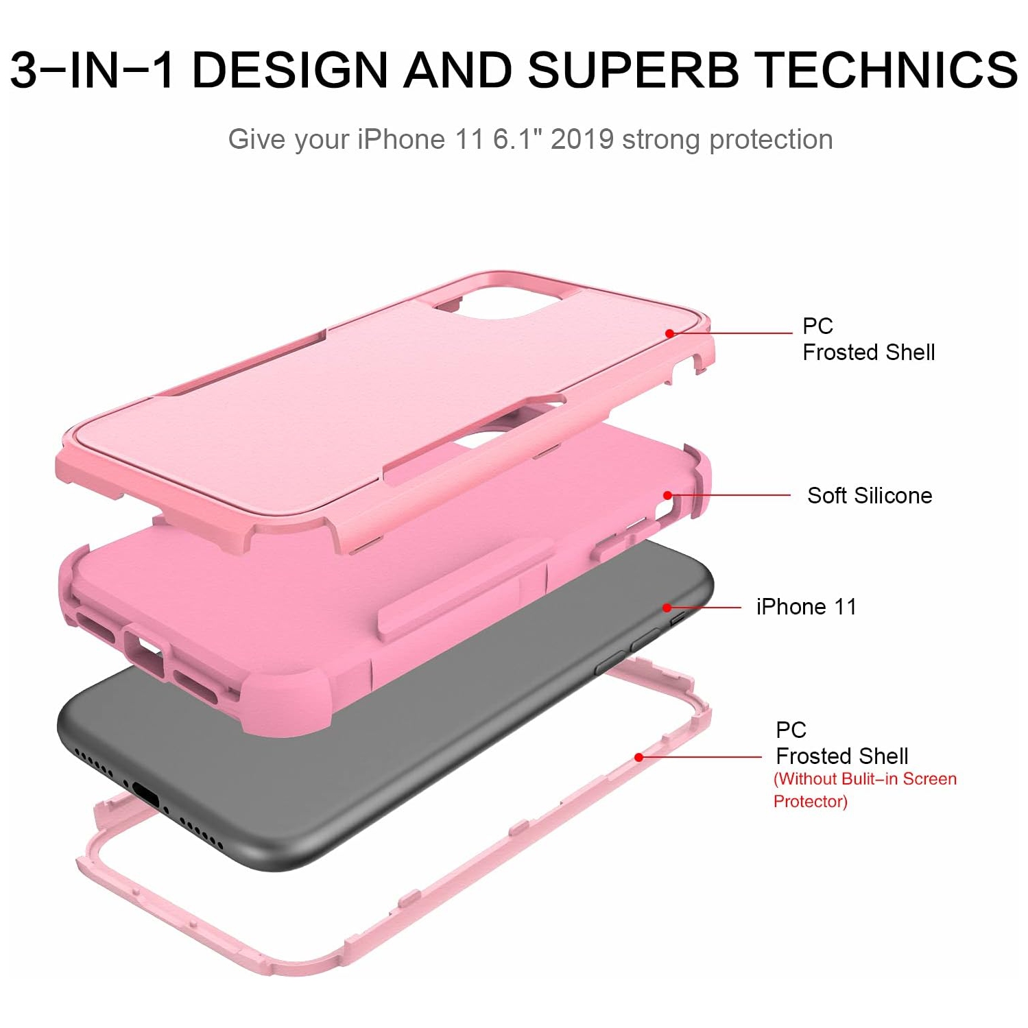 iPhone 11 Case, iPhone 11 Cases Heavy Duty 3 in 1 Full Body Rugged Non Slip Shockproof Hybrid Hard PC Soft TPU