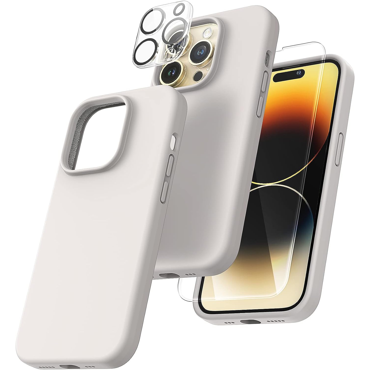 [5 in 1] for iPhone 14 pro max Case, with 2 Pack Screen Protector + 2 Pack Camera Lens Protector, Slim Liquid