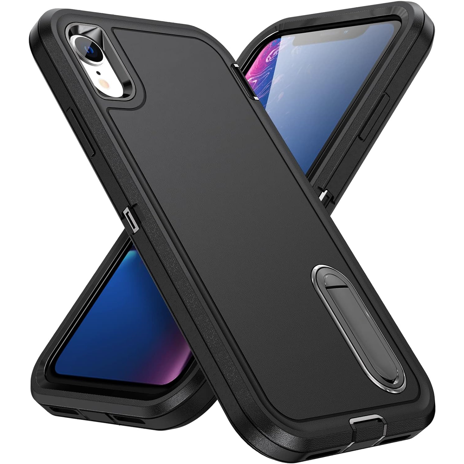 iPhone XR Case,iPhone XR Case with Stand,iPhone Xr Case Black for Men, Heavy Duty Protection Shockproof