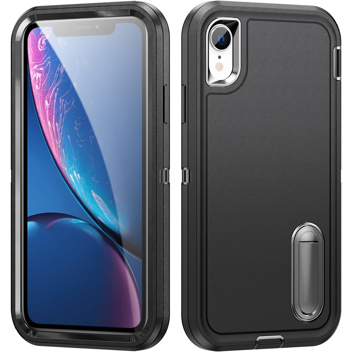 iPhone XR Case,iPhone XR Case with Stand,iPhone Xr Case Black for Men, Heavy Duty Protection Shockproof