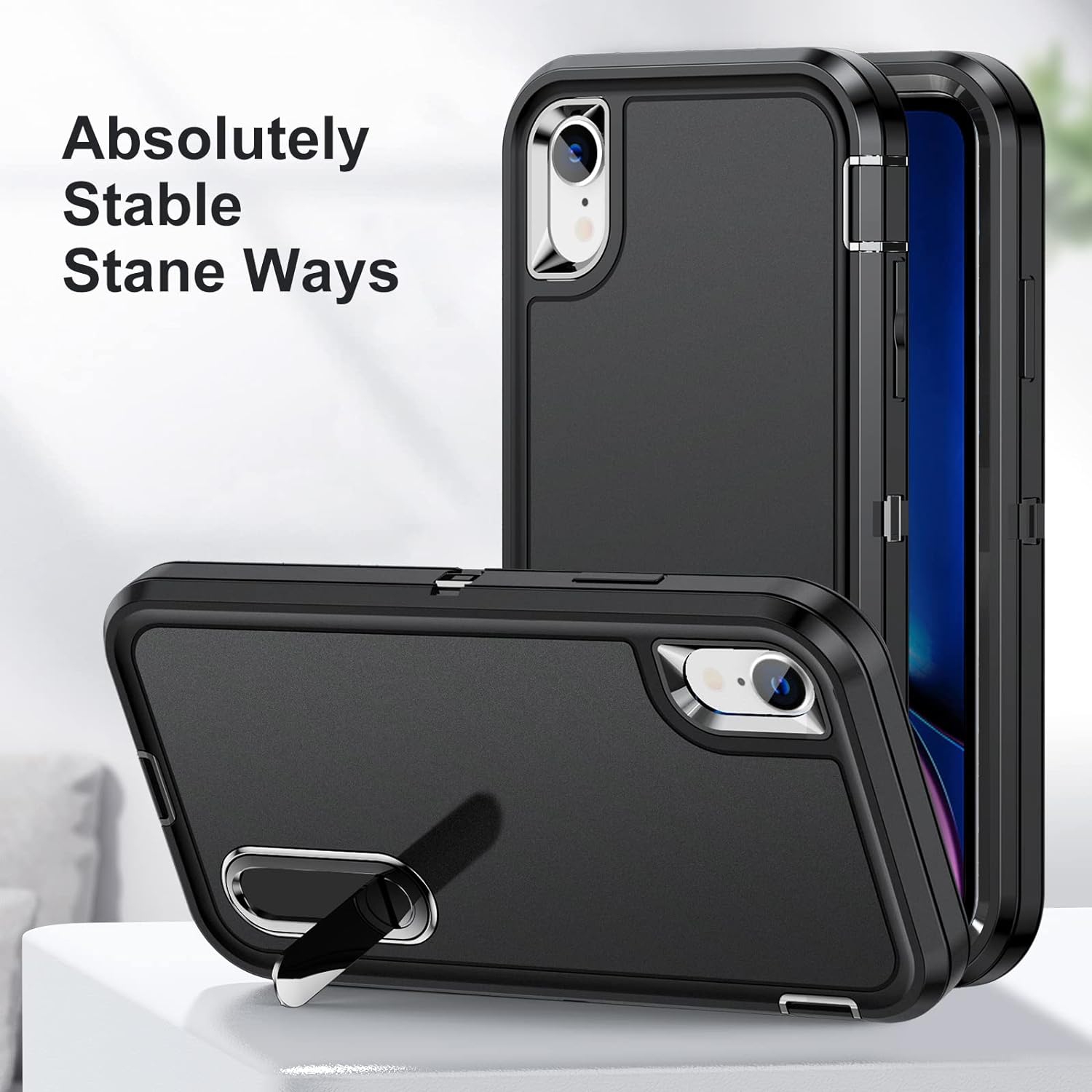iPhone XR Case,iPhone XR Case with Stand,iPhone Xr Case Black for Men, Heavy Duty Protection Shockproof