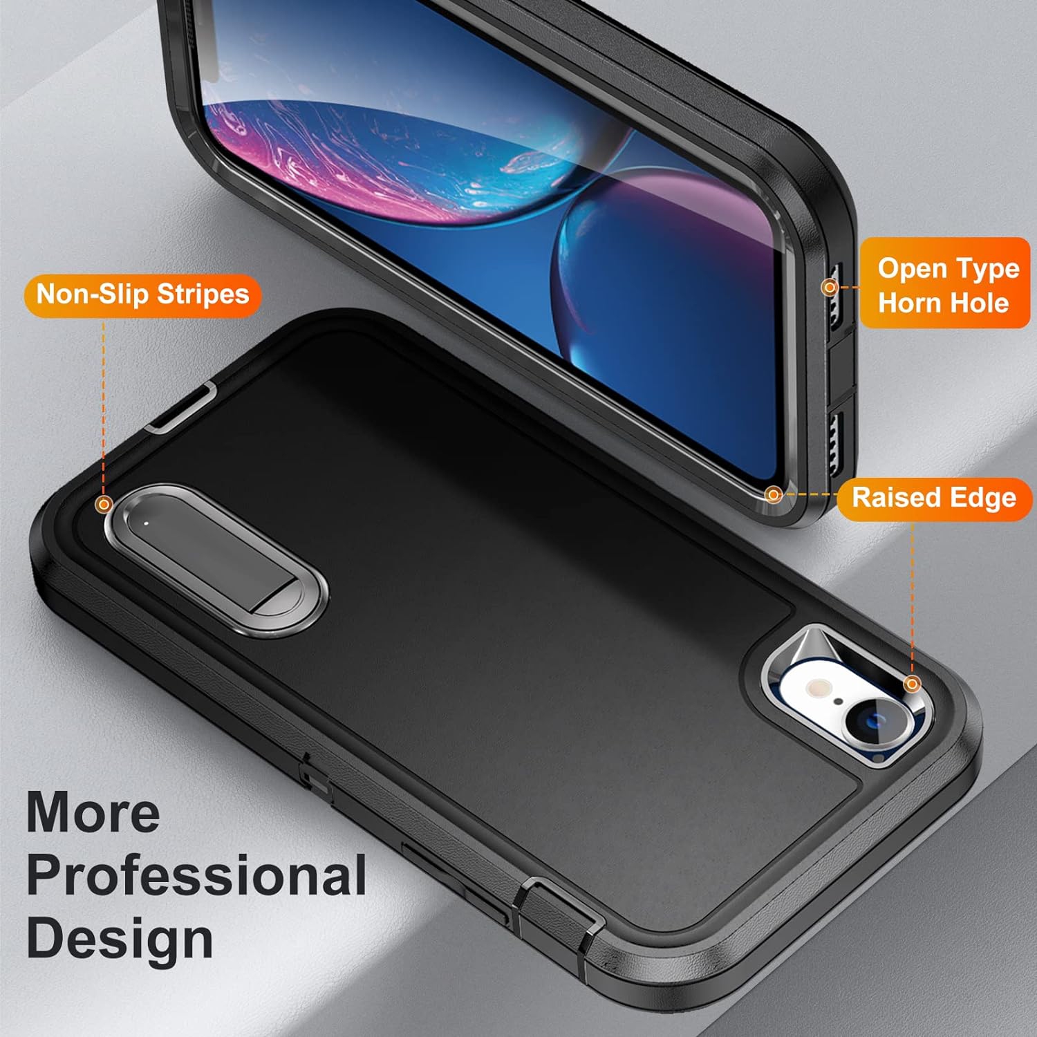 iPhone XR Case,iPhone XR Case with Stand,iPhone Xr Case Black for Men, Heavy Duty Protection Shockproof