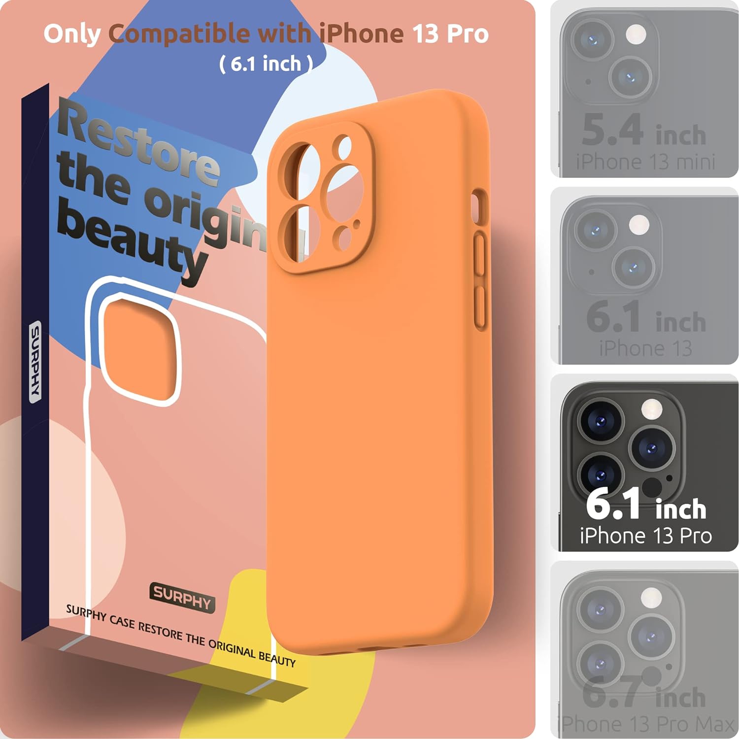 Silicone Case Compatible with iPhone 13 Pro Case 6.1 inch, with Camera Protection Liquid Silicone Soft