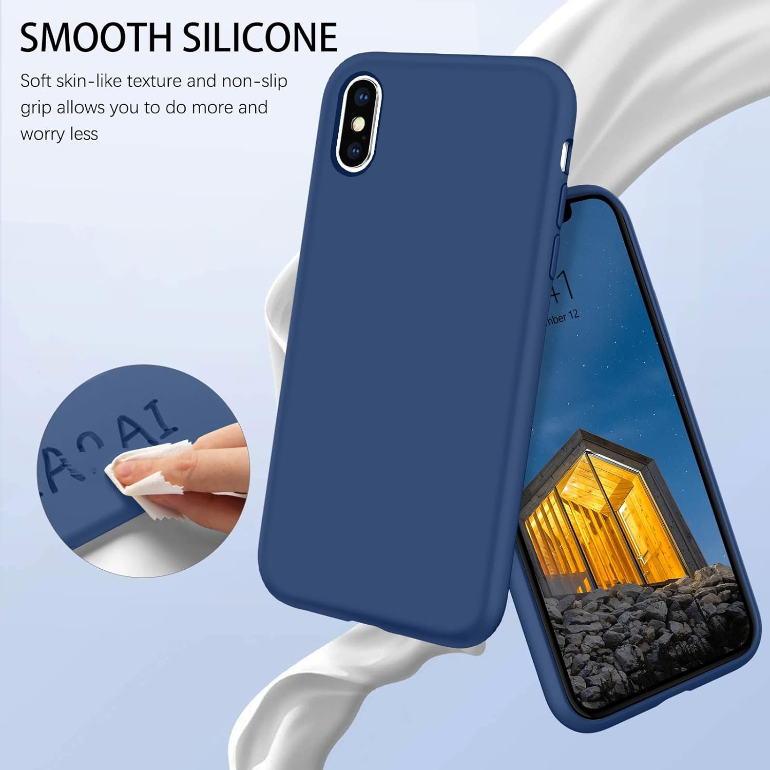 iPhone Xs Max Case, Liquid Silicone Soft Gel Rubber Slim Cover with Microfiber Cloth Lining Cushion Shockproof