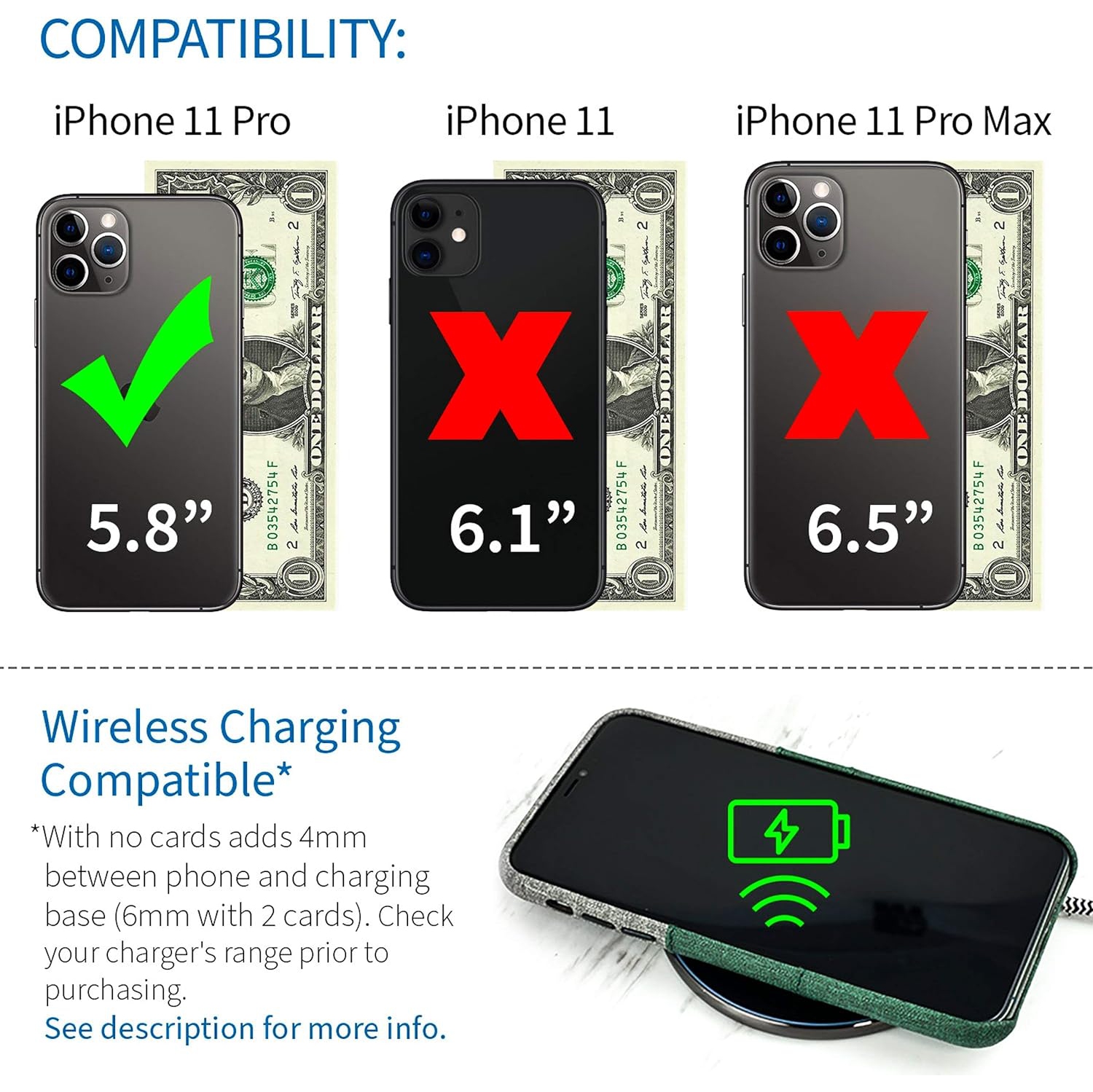 iPhone 11 Pro Wallet Case: Built-in Metal Plate for Magnetic Mounting & 2 Card Holders (5.8" Luxe M2 Synthetic