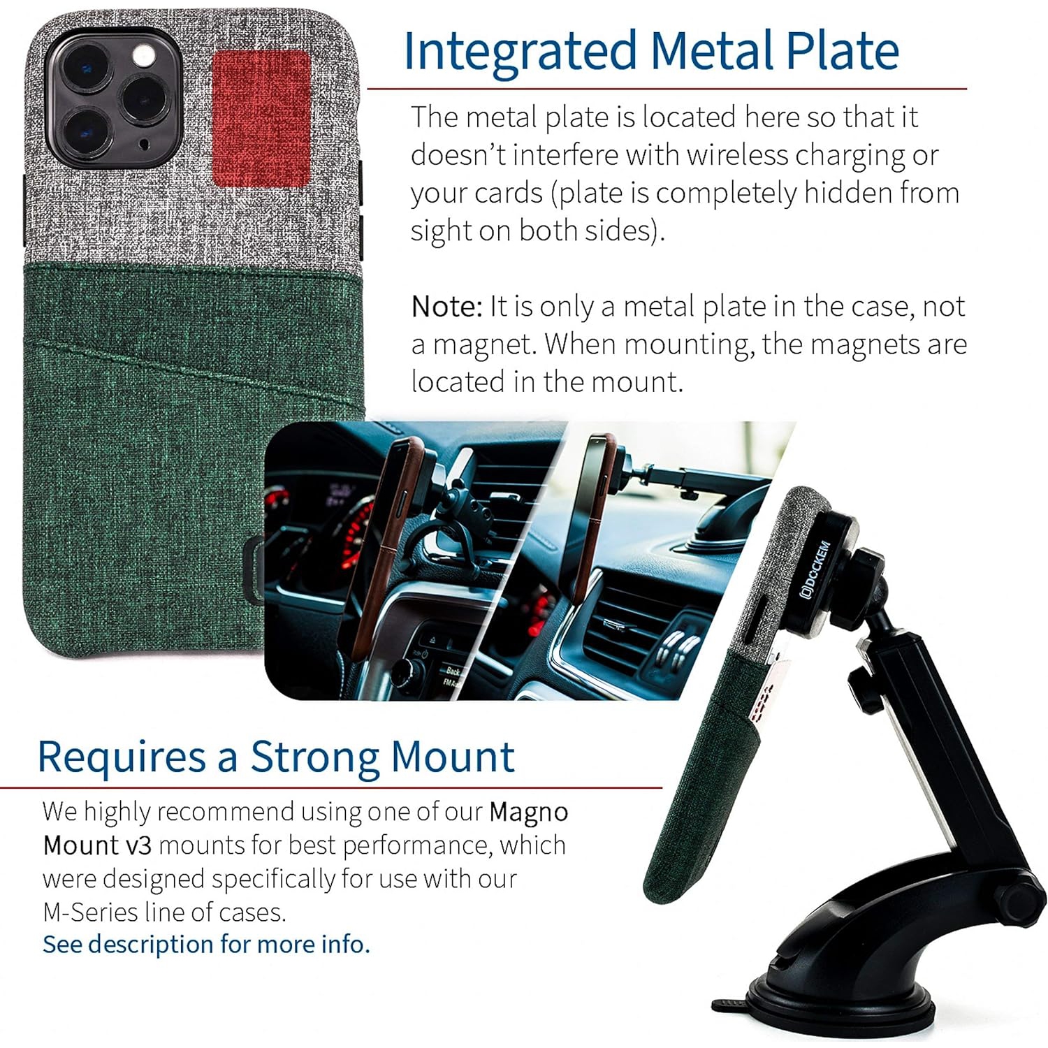 iPhone 11 Pro Wallet Case: Built-in Metal Plate for Magnetic Mounting & 2 Card Holders (5.8" Luxe M2 Synthetic