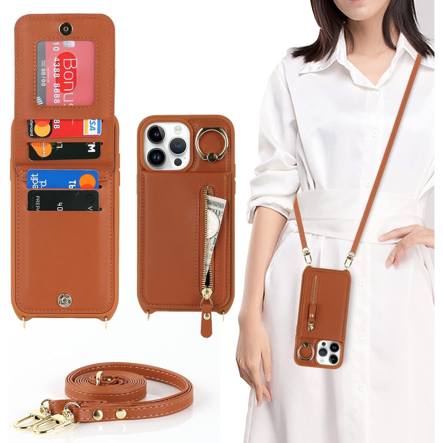 Étui pour femmes 14 Pro de iPhone avec porte-carte, portefeuille pour téléphone iPhone 14 Pro avec dragonne, dragonne à bandoulière
