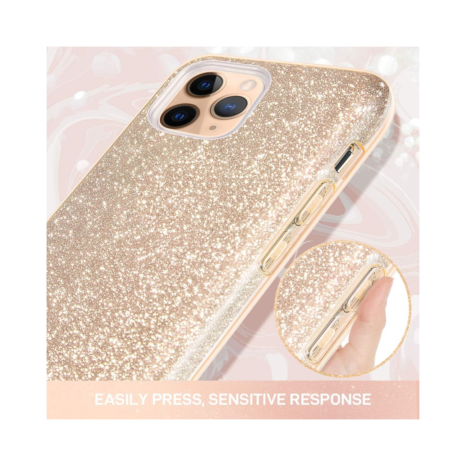 iPhone 11 Pro Max Case, Bling Sparkly Glitter Luxury Shiny Sparker Shell, Protective 3 Layer Hybrid Anti-Slick