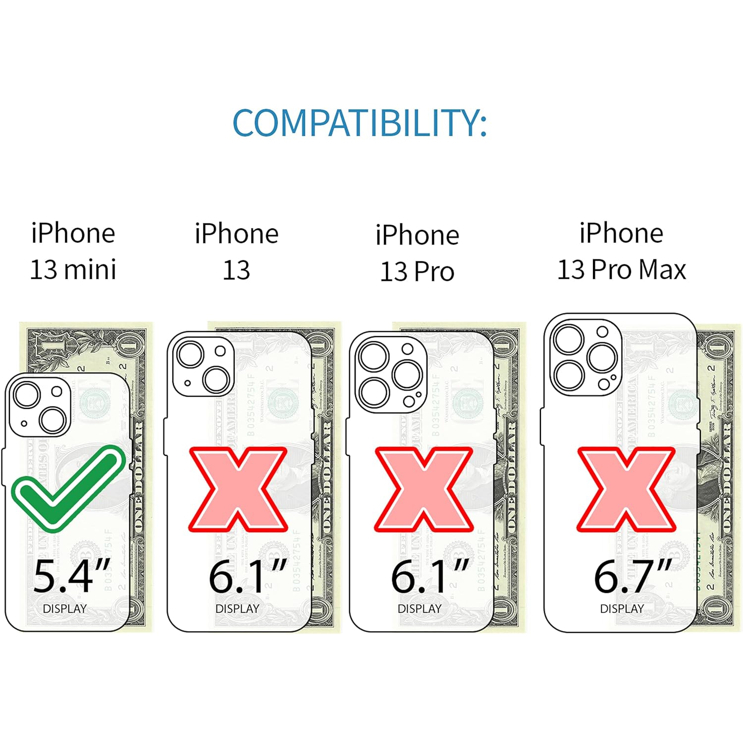 Wallet Case for iPhone 13 Mini with Built-in Metal Plate for Magnetic Mounting & 1 Lay-Flat Credit Card Holder