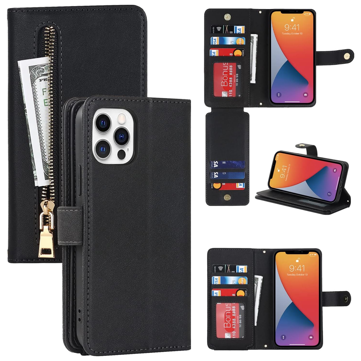 etui iPhone 12 Pro Max Phone Case with Card Holder,iPhone 12 Pro Max Wallet case for Women,Flip Zipper Wallet