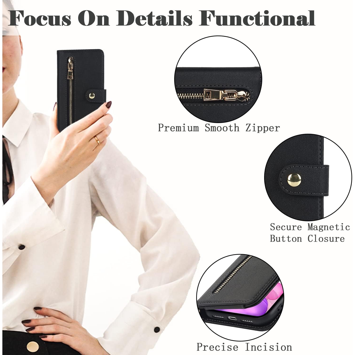 etui iPhone 12 Pro Max Phone Case with Card Holder,iPhone 12 Pro Max Wallet case for Women,Flip Zipper Wallet