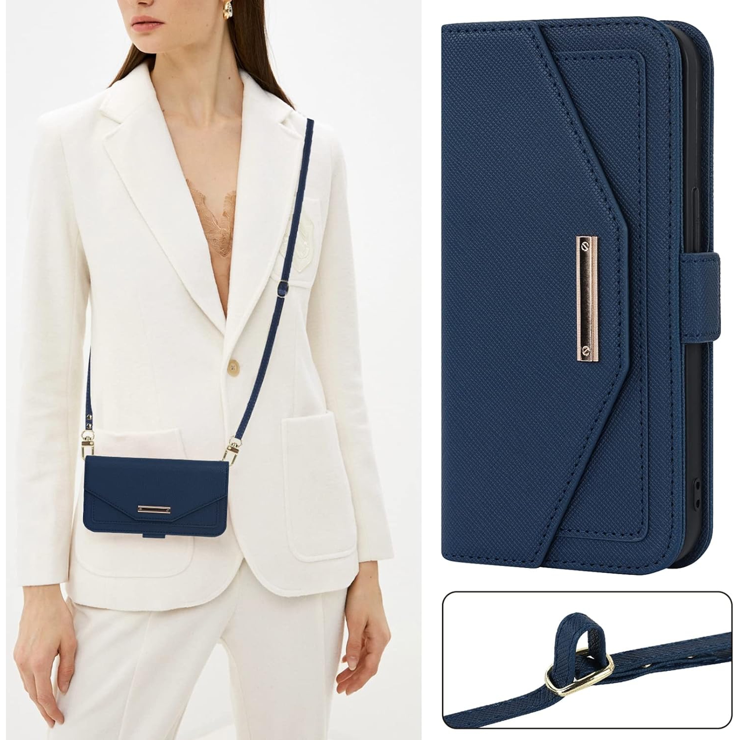 Crossbody Wallet for iPhone 13 Pro Max Case with Adjustable Lanyard Strap Credit Card Holder 6.7",PU Leather