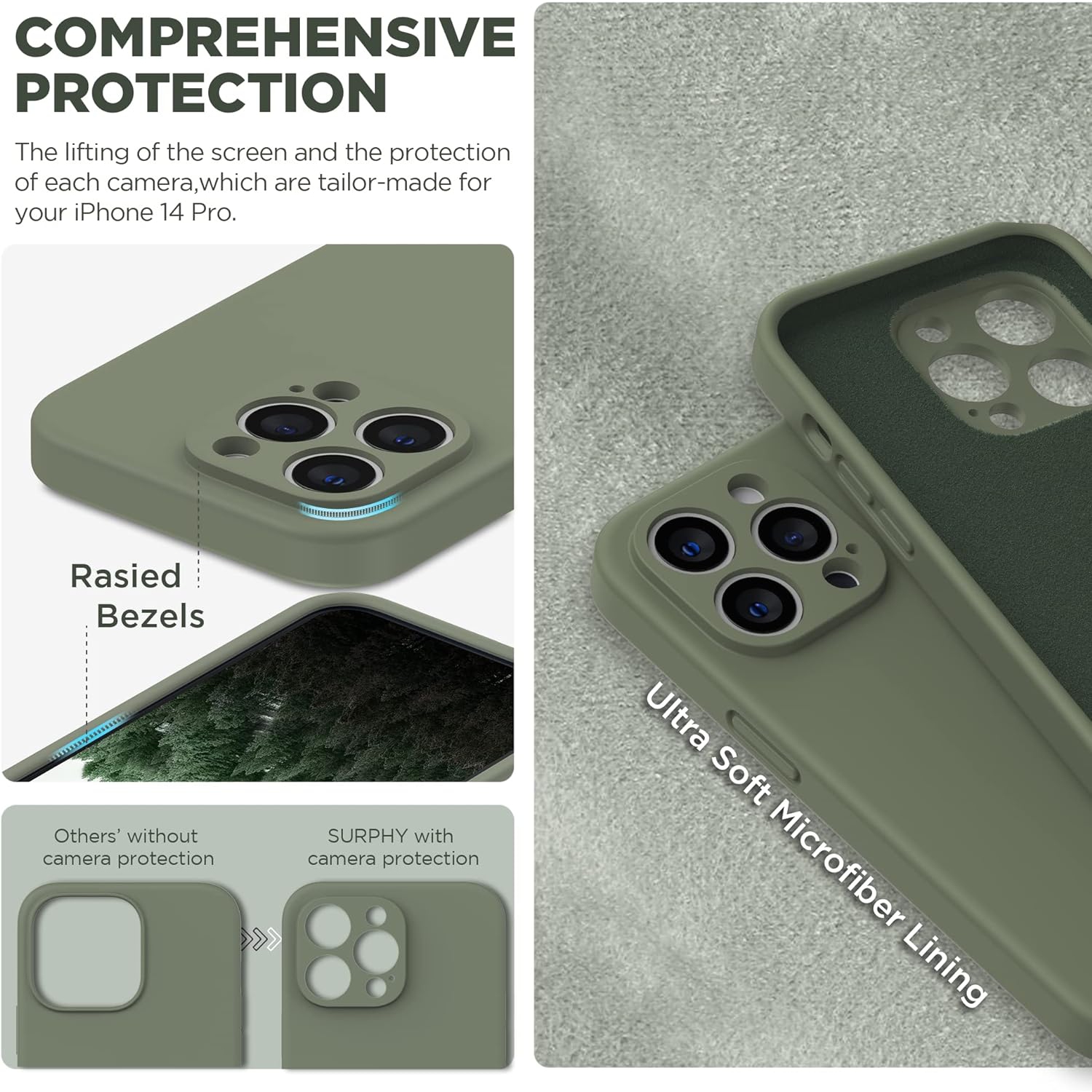 Silicone Case Compatible with iPhone 14 Pro Case 6.1 inch, with Camera Protection Liquid Silicone Soft