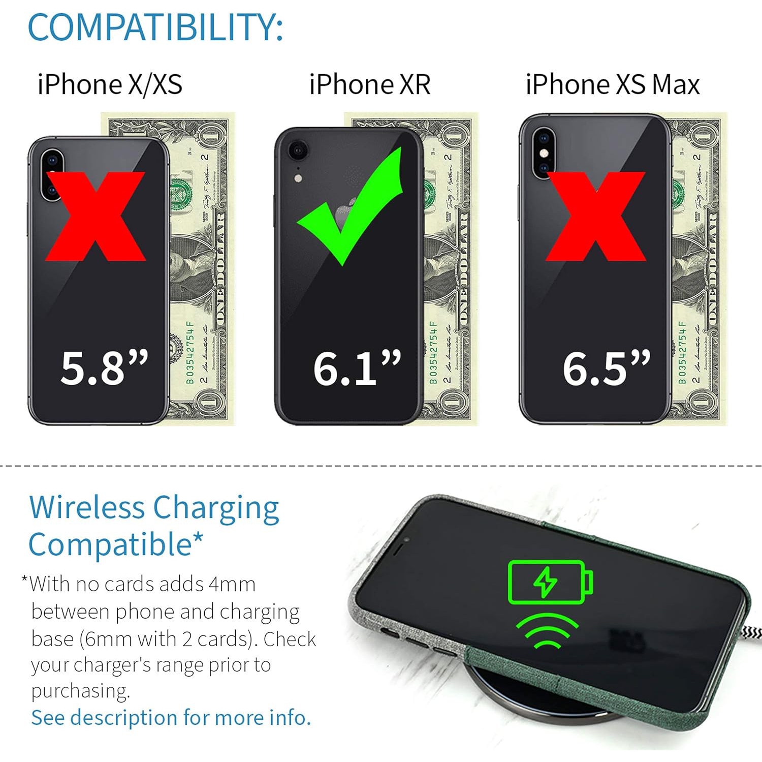 iPhone XR Wallet Case: Built-in Metal Plate for Magnetic Mounting & 2 Card Holders (6.1" Luxe M2 Synthetic