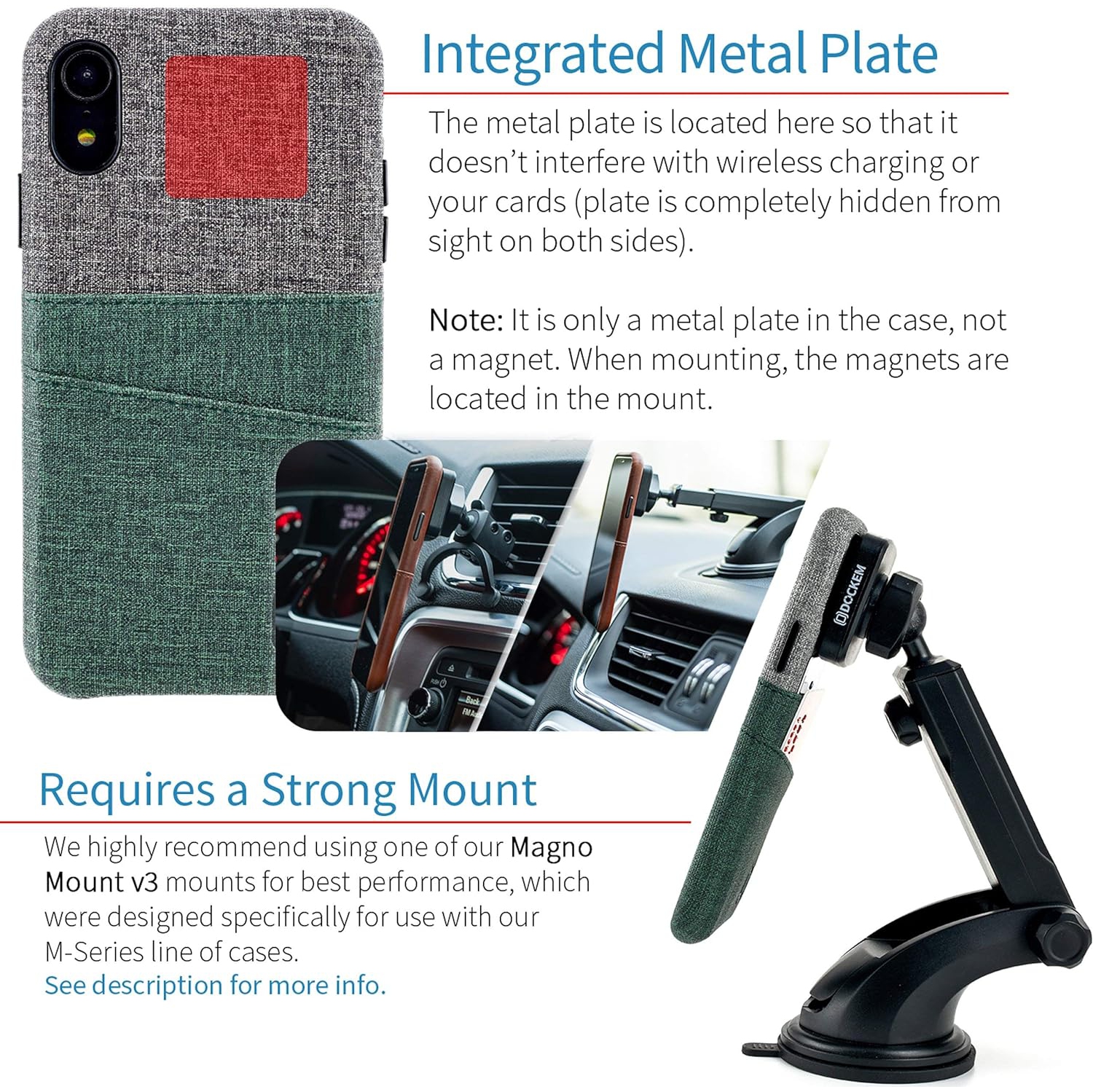 iPhone XR Wallet Case: Built-in Metal Plate for Magnetic Mounting & 2 Card Holders (6.1" Luxe M2 Synthetic