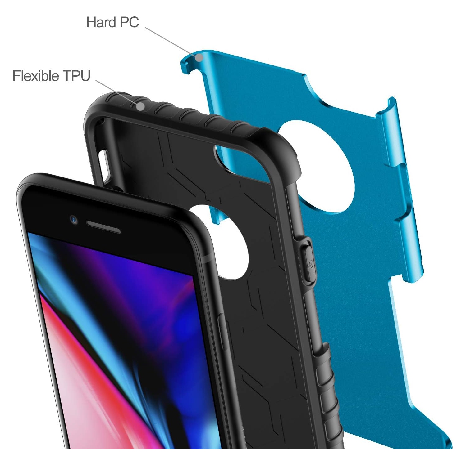 Case for iPhone 8 and iPhone 7, Dual Layer Protective Cover with Shock-Absorption, Blue