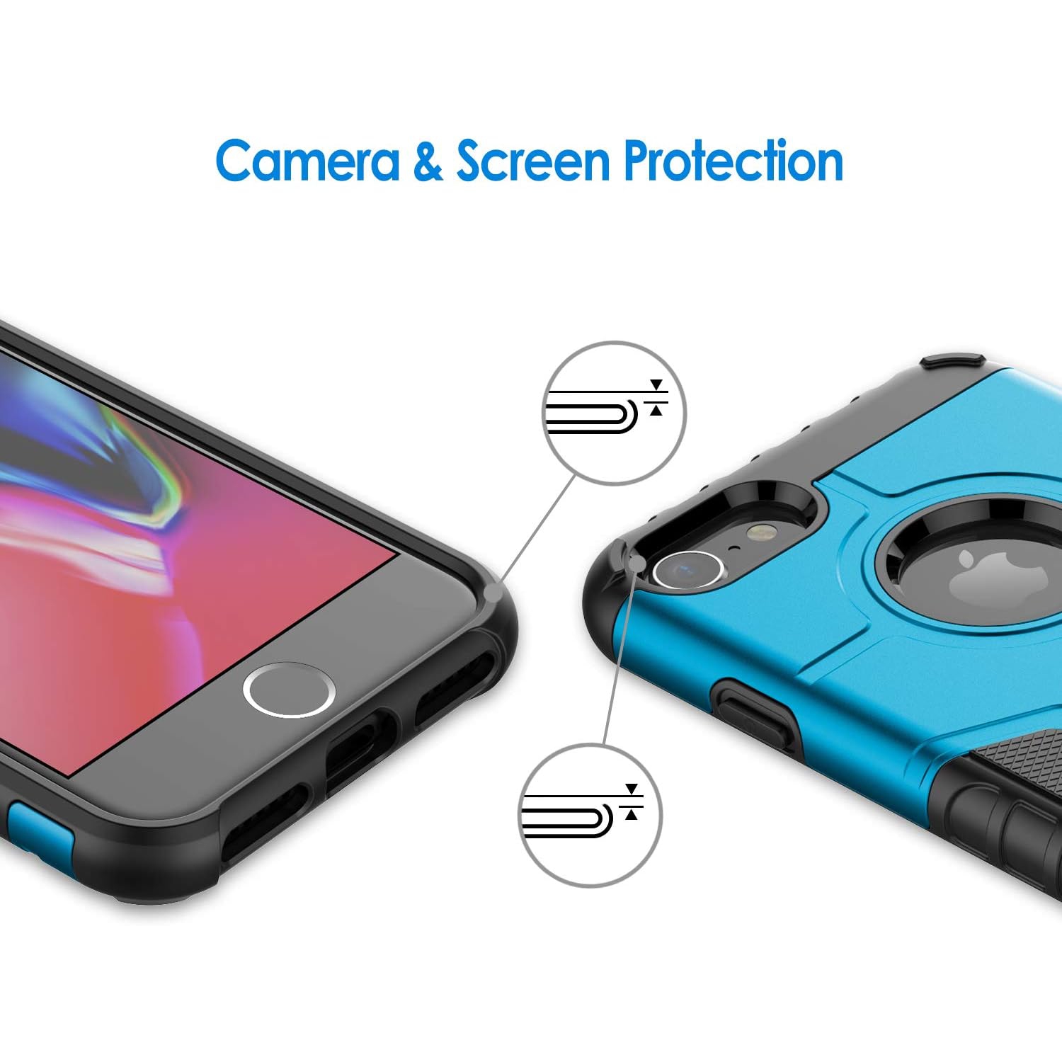 Case for iPhone 8 and iPhone 7, Dual Layer Protective Cover with Shock-Absorption, Blue