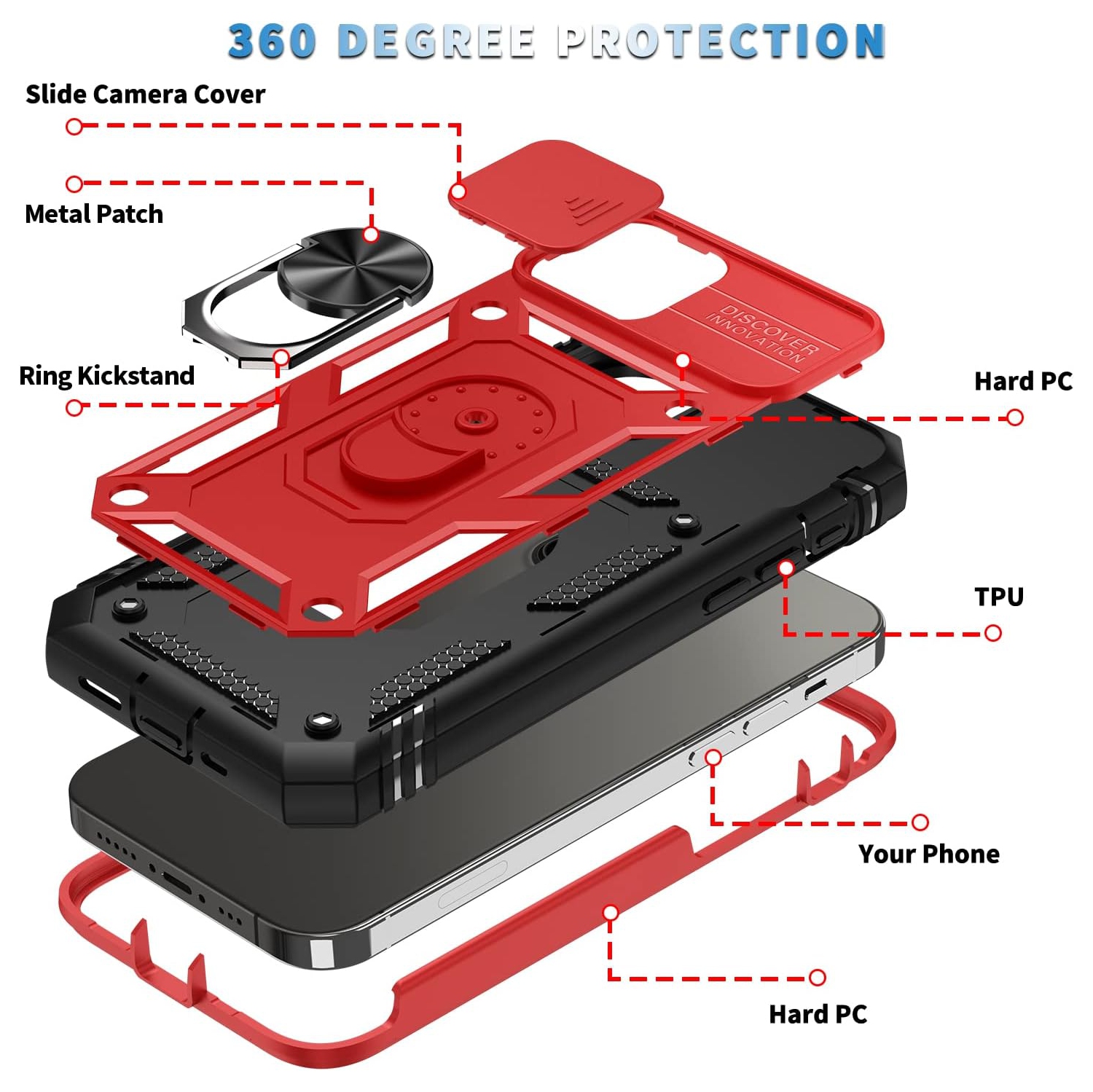 iPhone 12 Case with Screen Protector & Slide Camera Cover, iPhone 12 Pro Case with Card Holder Built-in 360°