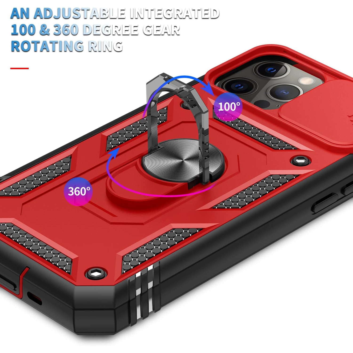 iPhone 12 Case with Screen Protector & Slide Camera Cover, iPhone 12 Pro Case with Card Holder Built-in 360°