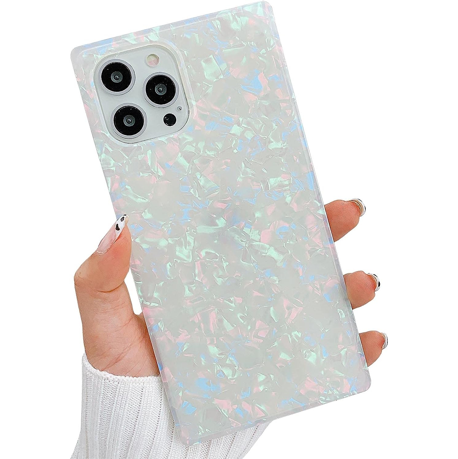Luxury Square Compatible with iPhone 12 Pro Max Case, Slim Coloful Sparkle Glitter Mother-of-Pearl Pattern