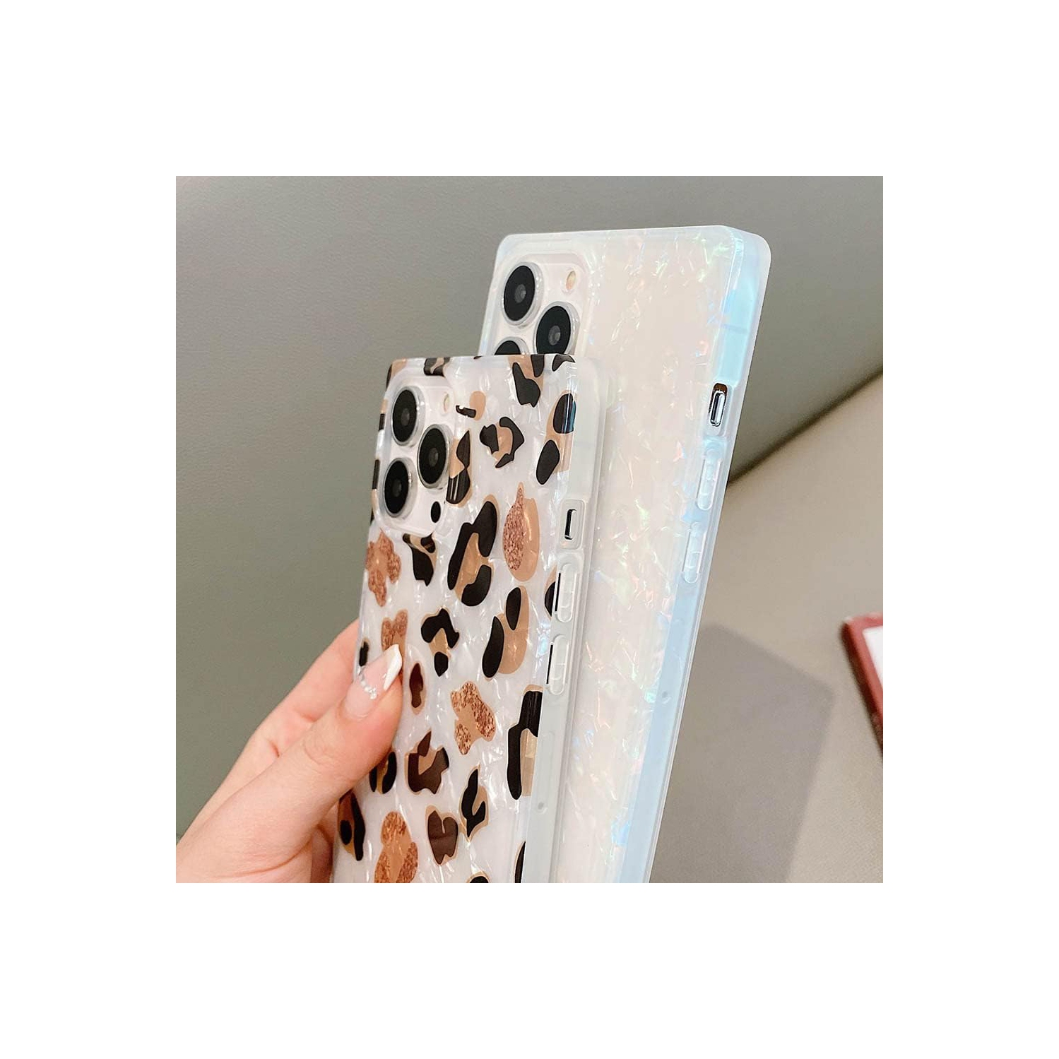 Luxury Square Compatible with iPhone 12 Pro Max Case, Slim Coloful Sparkle Glitter Mother-of-Pearl Pattern